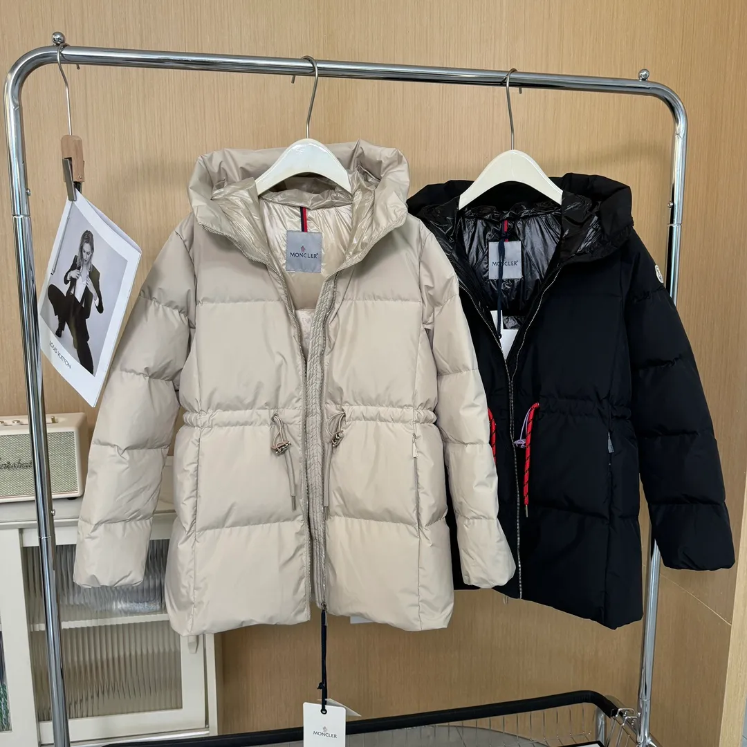 P1120 Moncler Greziolles autumn and winter women's hooded waist drawstring down jacket black beige 0-1-2