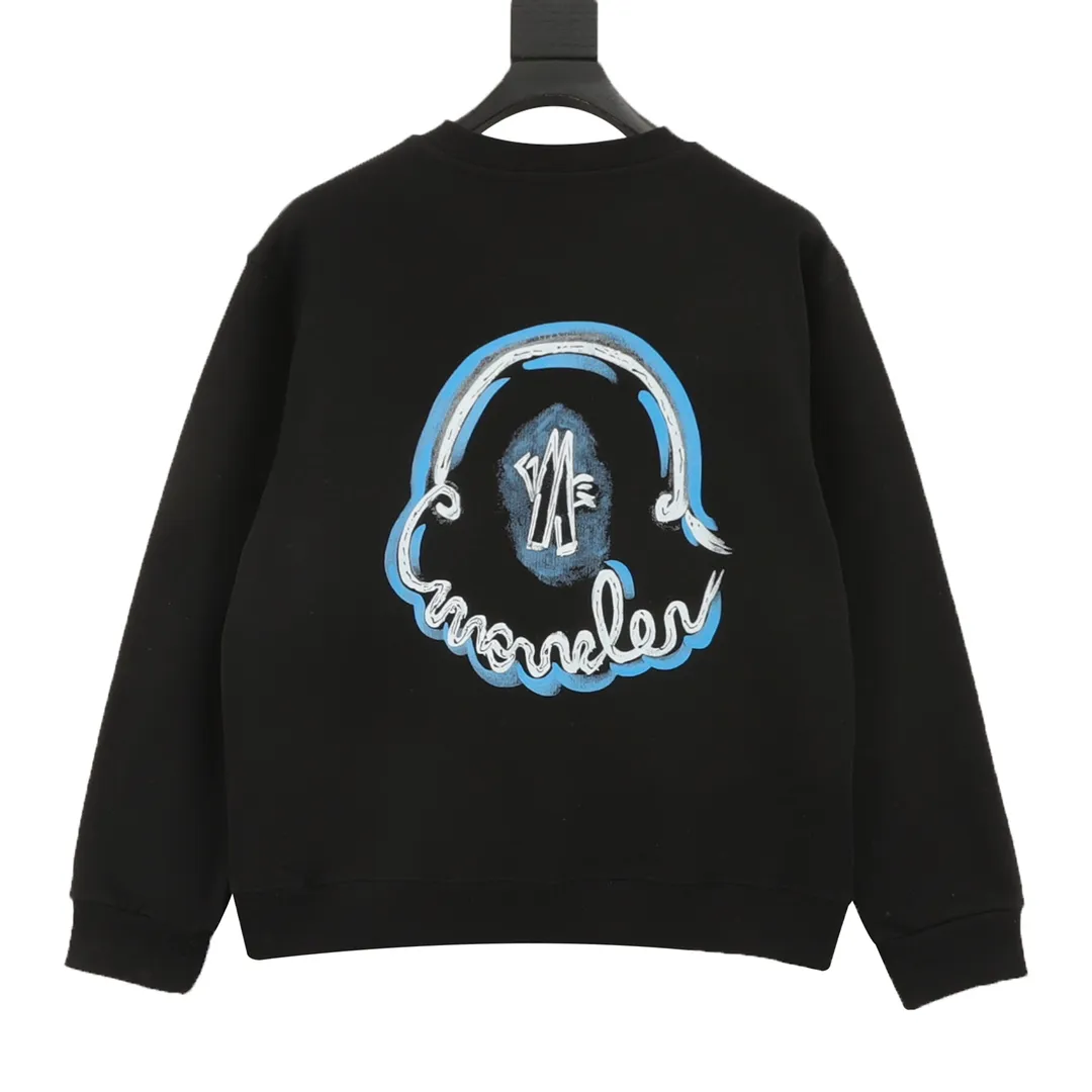 P460 Moncler 25FW round neck sweatshirt with letter collar, 480g high-grade combed cotton fabric, counter collar label, purchasing grade white thick plate tag, original hanging grain, three-dimensional foam printing on the front and back, strong layering, same style for men and women, couple style, oversize version, loose size: S-XL
