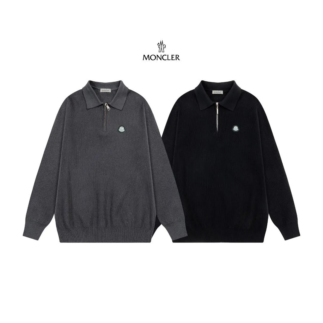 P250 Moncler masked zipper lapel sweater, the latest 2025 casual Polo wool sweater.  The texture is delicate, soft and comfortable, skin-friendly and warm, not easy to deform, simple and high-end style, and the logo on the chest is very exquisite and perfect! The upper body effect is very strong 👍 Color: black, gray Size: S-XL