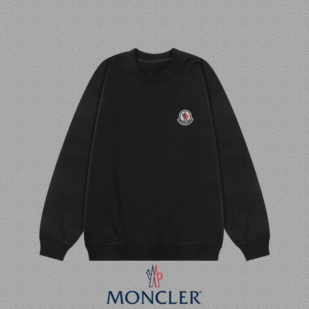 P190 [Moncler] 2025 autumn and winter new round neck sweatshirt High-end pure cotton double-ply 400g heavy terry cloth fabric Color: Black White Size: S M L XL 2XL