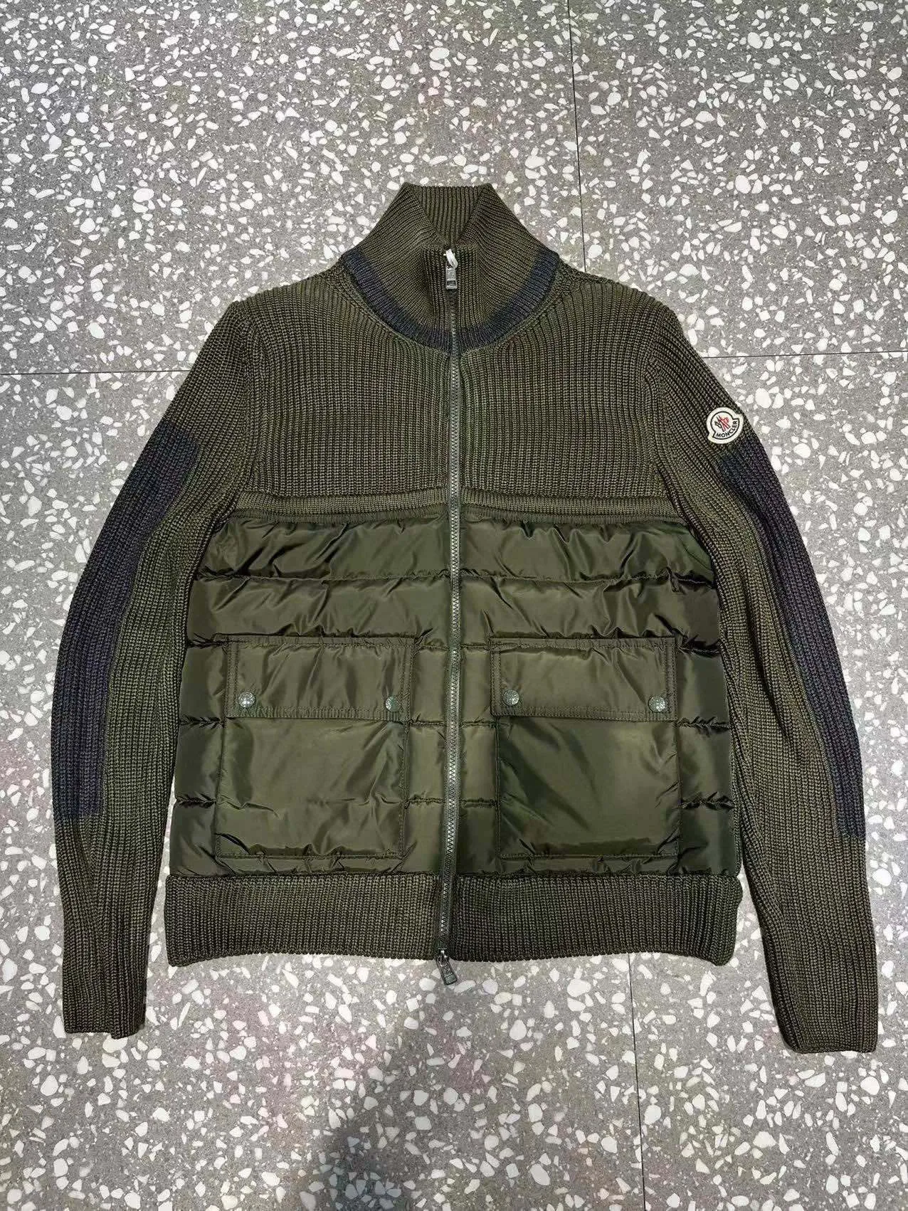 P680 Guangzhou high version Moncler Moncler knitted down solid color connecting zipper double pocket jacket thin coat black military green S M L XL