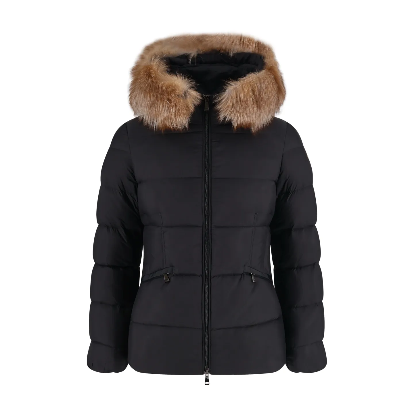 P1210 Moncler boed fox fur collar waisted women's down jacket (black) is made of customized lightweight waterproof breathable 100% polyester fabric. Filled with RDS-certified 90% high-loft white duck down, the down filling volume is about 300G, and the fill power is as high as 800+ 5A standard warmth level! The logo is made of wool yarn and then processed with imported Tajima machine three-dimensional embroidery process, which is extremely tight and has perfect details. The entire set of excipients is independently developed, and every small detail is perfectly presented. (Ps: The fur collar is removable!) Size:1-2-3-4