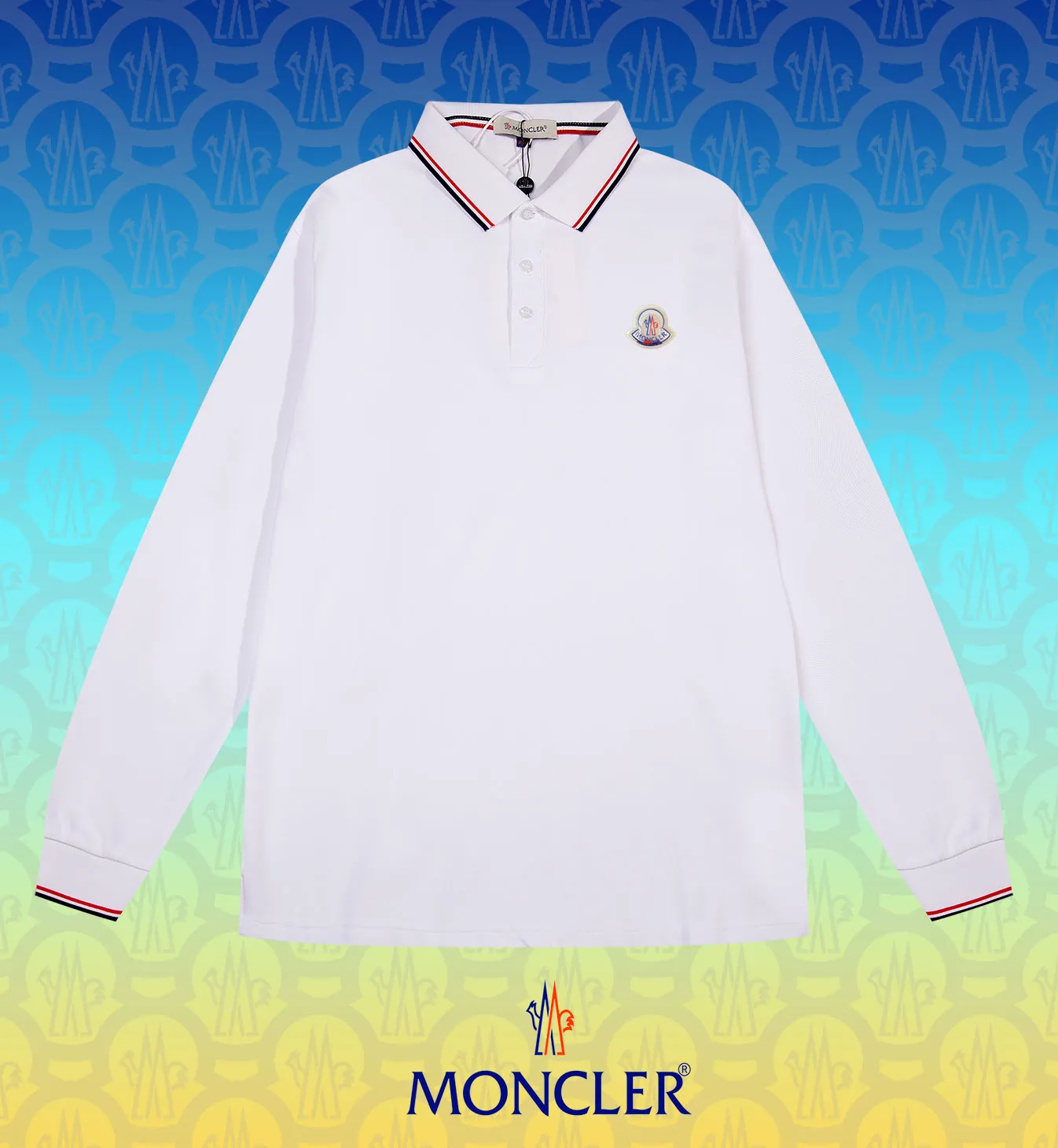 P200 New in stock】𝐌𝐎𝐍𝐂𝐋𝐄𝐑~Mengkou #2025 New high-quality lapel long-sleeved POLO shirt in early spring, custom-made fabrics at the counter. Highly breathable and comfortable, with impeccable details. The brand's simple element design concept reflects high quality. It feels delicate and soft! It presents a casual cut and the upper body shape is great! The chest is filled with three-dimensional embroidery of the brand LOGO to highlight quality and luxury. Color: black, white Size: M~L~XL~2XL~3XL