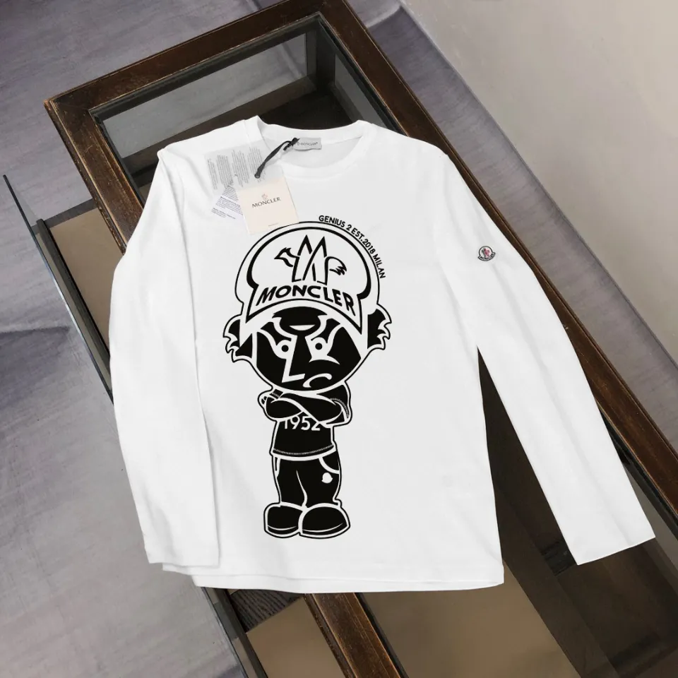 P180, a non-off-the-shelf model, you can trust it. Moncler printed long-sleeved T-shirt, 240g breathable cotton fabric, very soft and comfortable texture, does not shrink, does not deform, does not ball), can be worn alone as a base layer. Original customized accessories, collar label, care mark, hangtag, packaging (perfect details) Color: White Black Size: XS S M L