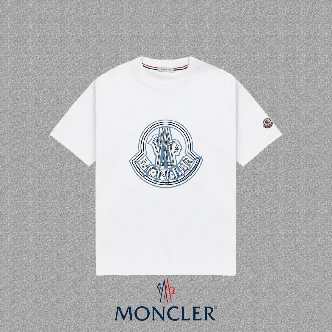 P140 🔥 [MONCLER] 2025FW short-sleeved T-shirt LOGO printing, high-end 26s double yarn 300g fabric, heavy fabric, custom stretcher rib, same vat and dye, complete three standards, same style for men and women, color: black, white, size: S M L XL 2XL