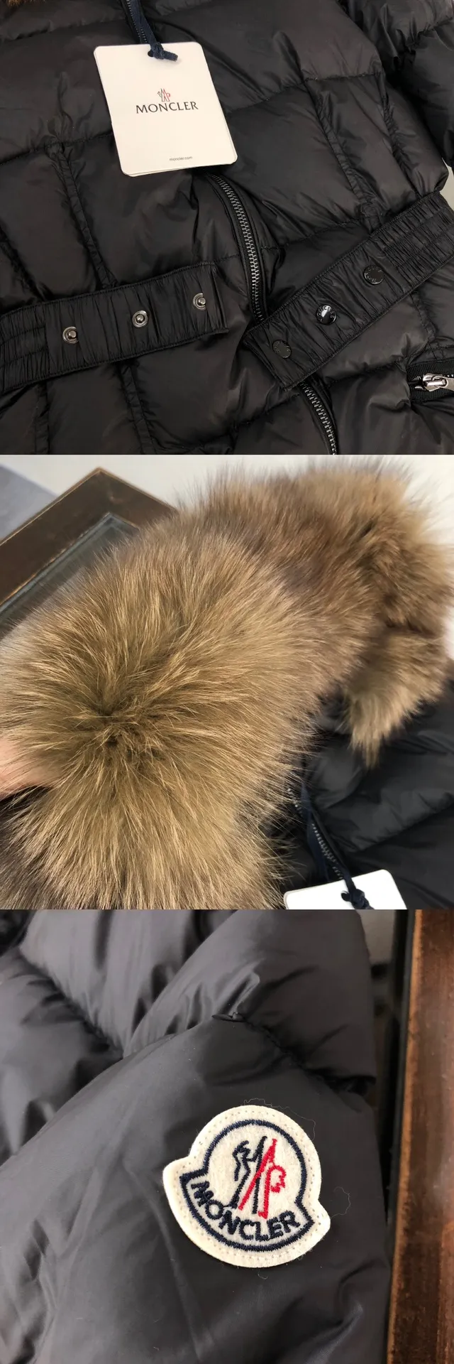 P1080 ——————Women's model🧡🧡🧡 MONCLER Mouth-covered mid-length down jacket Women's hooded down jacket, original version 1:1, with an elastic waistband at the back, plus a color-matching movable belt, the fabric is soft and comfortable, 90 velvet has good loft, slim fit, the upper body is light and neat, warm and not bloated ✨Supports NFC chip verification👍 Real shot of oversized fox fur collar 👇 Color: black, green Size: 1234 (shipped next day)