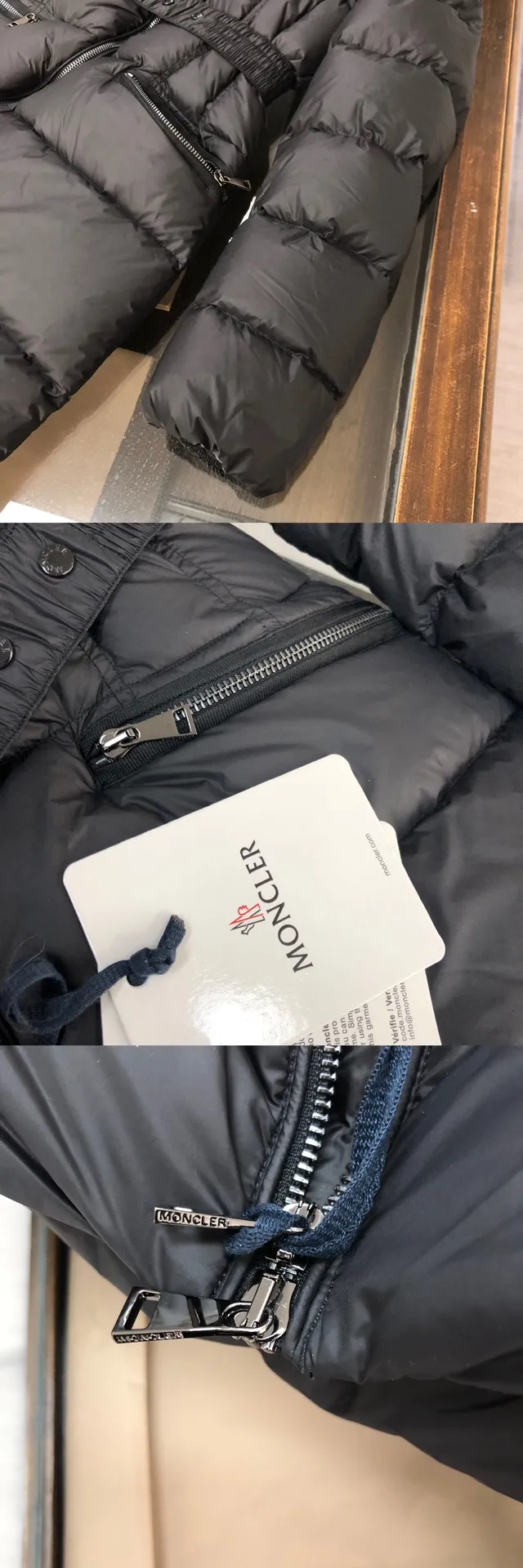 P1080 ——————Women's model🧡🧡🧡 MONCLER Mouth-covered mid-length down jacket Women's hooded down jacket, original version 1:1, with an elastic waistband at the back, plus a color-matching movable belt, the fabric is soft and comfortable, 90 velvet has good loft, slim fit, the upper body is light and neat, warm and not bloated ✨Supports NFC chip verification👍 Real shot of oversized fox fur collar 👇 Color: black, green Size: 1234 (shipped next day)