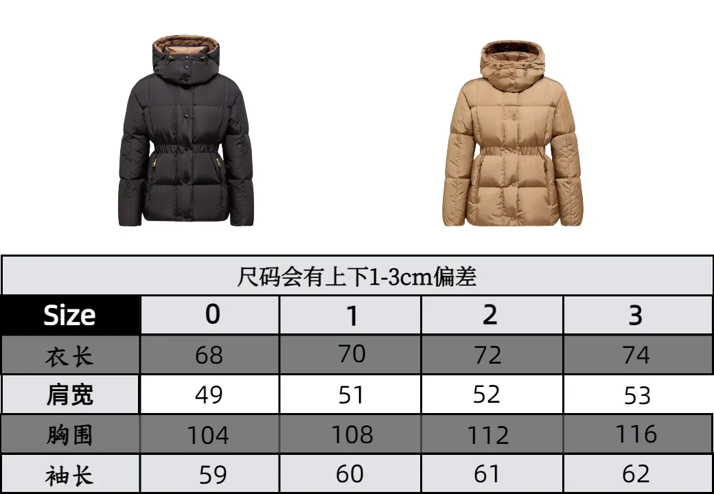 Moncler Men's Black Gold Agneux Women's Square Quilted Hooded Short Down Jacket Size Chart P1320