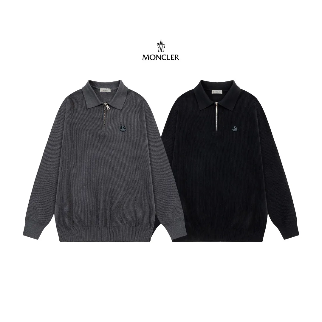 P250 Moncler masked zipper lapel sweater, the latest 2025 casual Polo wool sweater.  The texture is delicate, soft and comfortable, skin-friendly and warm, not easy to deform, simple and high-end style, and the logo on the chest is very exquisite and perfect! The upper body effect is very strong 👍 Color: black, gray Size: S-XL