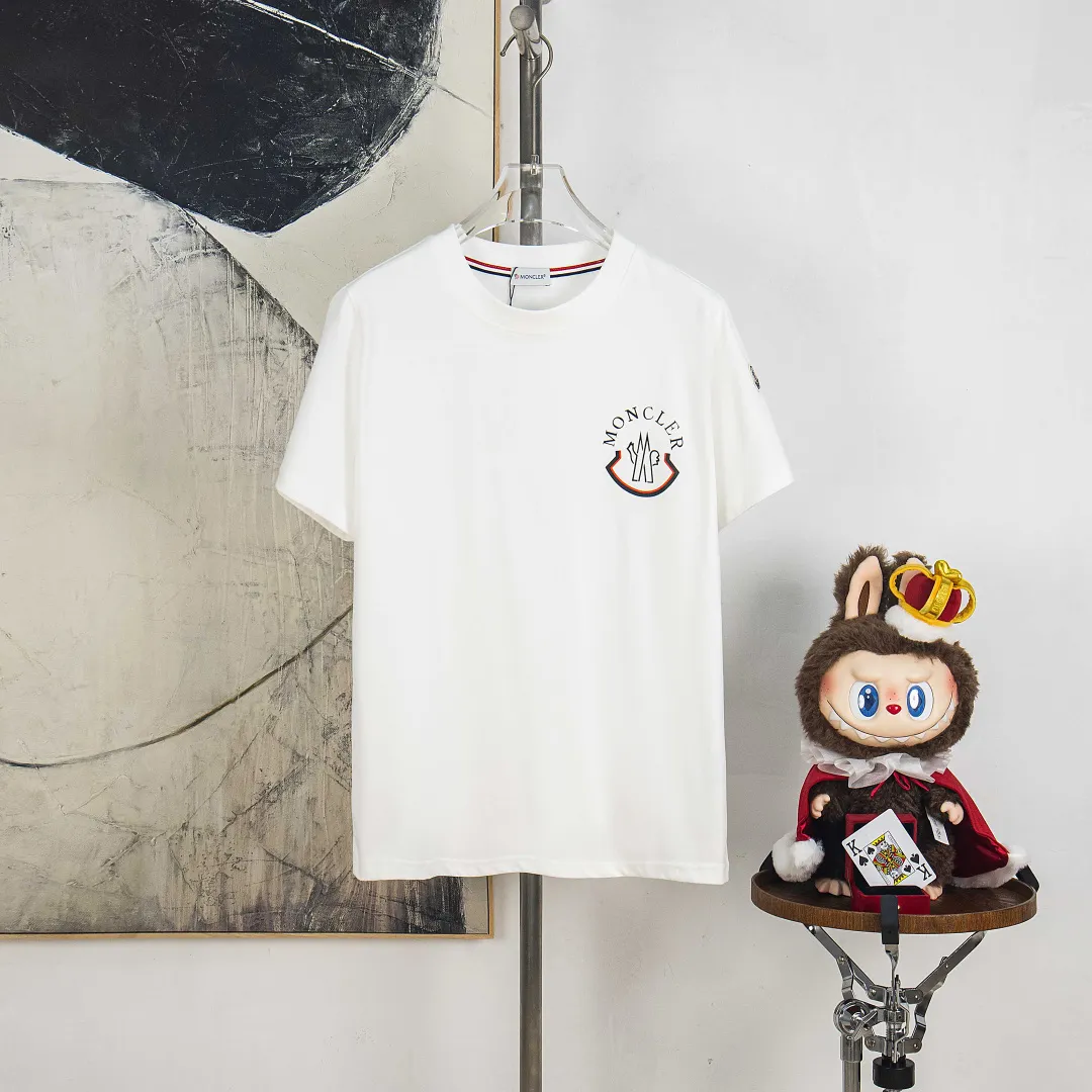 P190 💰 zp version [exclusive supply] MONCLER/muzzled 300g round neck short-sleeved T-shirt brand classic color matching double-sided letter LOGO embossed process official synchronization high version high quality fashion personality versatile trend pure original quality original fabric hang tag collar label washed wheat three standard complete color: black. white. Size: S M L XL XXL No.: WS10020