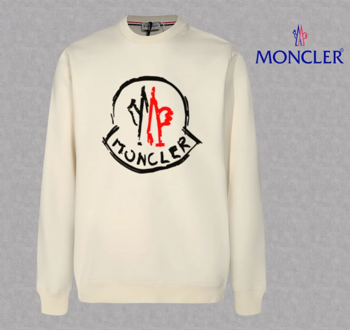 P210 High-version sweatshirt) [Long-term stock] 〖𝐌𝐎𝐍𝐂𝐋𝐄𝐑~Mask〗 Made of 440g heavy-weight fabric. It is different from the market currency. It can be matched with any variety and is properly handsome. 😎The whole dress is made of double waistcoats. The double waistcoats make the whole dress more three-dimensional. Not ordinary factories can do such fine work. 2025 Spring catwalk version of the T stage, on sale at the counter, exquisitely printed round neck terry sweatshirt, high-end double-ply cotton, custom-made stretch ribs, dyed in the same vat, complete with three standards, matched with digital printing patterns and very breathable, same style for men and women, color: black, white, apricot, size: S M L XL 2XL