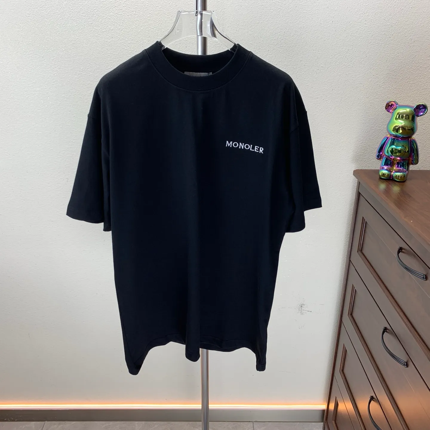 P180 MONCLER 2025 spring and summer new style, personalized denim embroidery, round neck short-sleeved T-shirt, fashionable men and women, S M L XL XXL five sizes black white