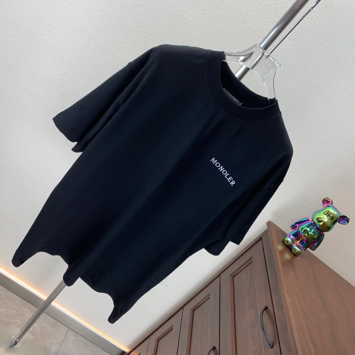 P180 MONCLER 2025 spring and summer new style, personalized denim embroidery, round neck short-sleeved T-shirt, fashionable men and women, S M L XL XXL five sizes black white