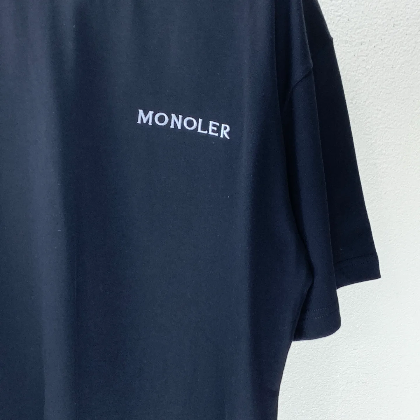 P180 MONCLER 2025 spring and summer new style, personalized denim embroidery, round neck short-sleeved T-shirt, fashionable men and women, S M L XL XXL five sizes black white