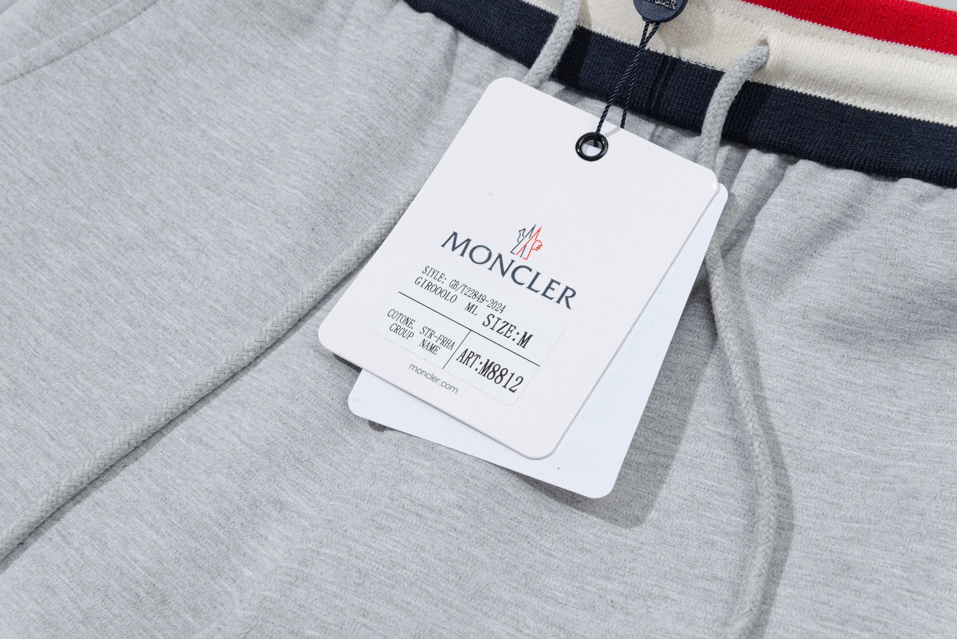 P270 MONCLER/Mask custom fabric suit casual sweatpants, simple arm brand LOGO small badge, threaded trousers technology, official synchronization, high version, high quality, fashionable personality, versatile trend, pure original quality, original fabric, tag, collar label, washed wheat, complete three standards, color: blue, gray. Size: S-2XL