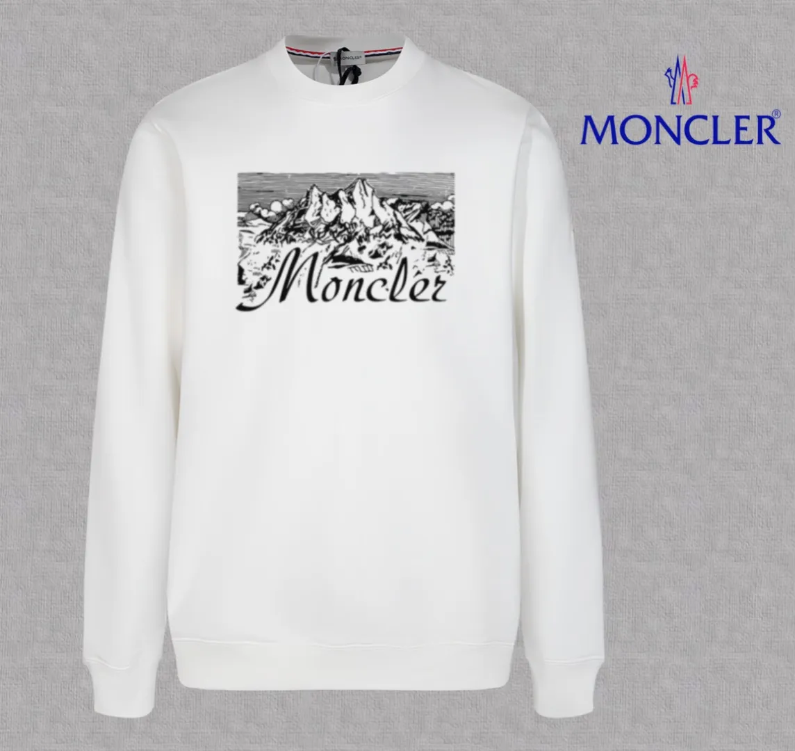 P210 High-version sweatshirt) [Long-term stock] 〖𝐌𝐎𝐍𝐂𝐋𝐄𝐑~Mask〗 Made of 440g heavy-weight fabric. It is different from the market currency. It can be matched with any variety and is properly handsome. 😎The whole dress is made of double waistcoats. The double waistcoats make the whole dress more three-dimensional. Not ordinary factories can do such fine work. 2025 Spring catwalk version of the T stage, on sale at the counter, exquisitely printed round neck terry sweatshirt, high-end double-ply cotton, custom-made stretch ribs, dyed in the same vat, complete with three standards, matched with digital printing patterns and very breathable, same style for men and women, color: black, white, apricot, size: S M L XL 2XL