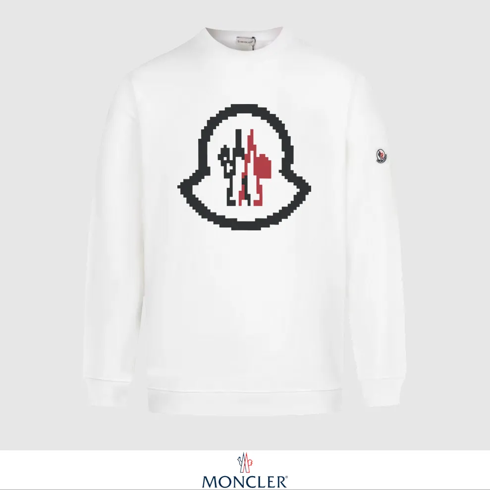 P240 Recommend the most popular Moncler masked 380g printed terry crew neck sweatshirt. Breathable pure cotton fabric. The texture is very soft and comfortable. No shrinkage, no deformation, no pilling). Original customized accessories. Collar label. Wash mark. Hang tag. Packaging (perfect details). Color: White. Black. Size: XS S M L.