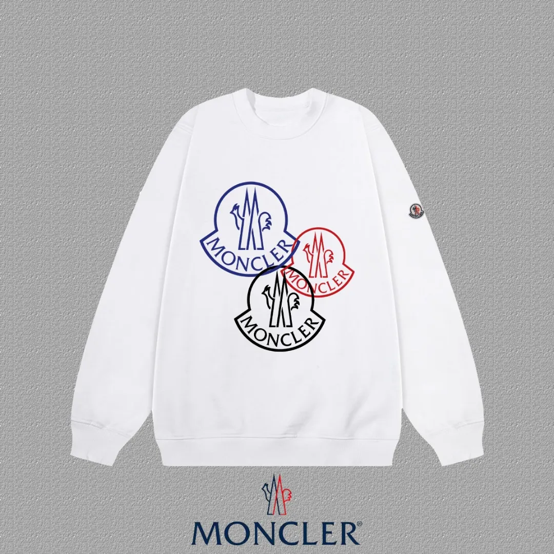 P190 🔥[Moncler] 2025 autumn and winter new round neck sweatshirt High-end pure cotton double-ply 400g heavy terry fabric Color: Black White Size: S M L XL 2XL