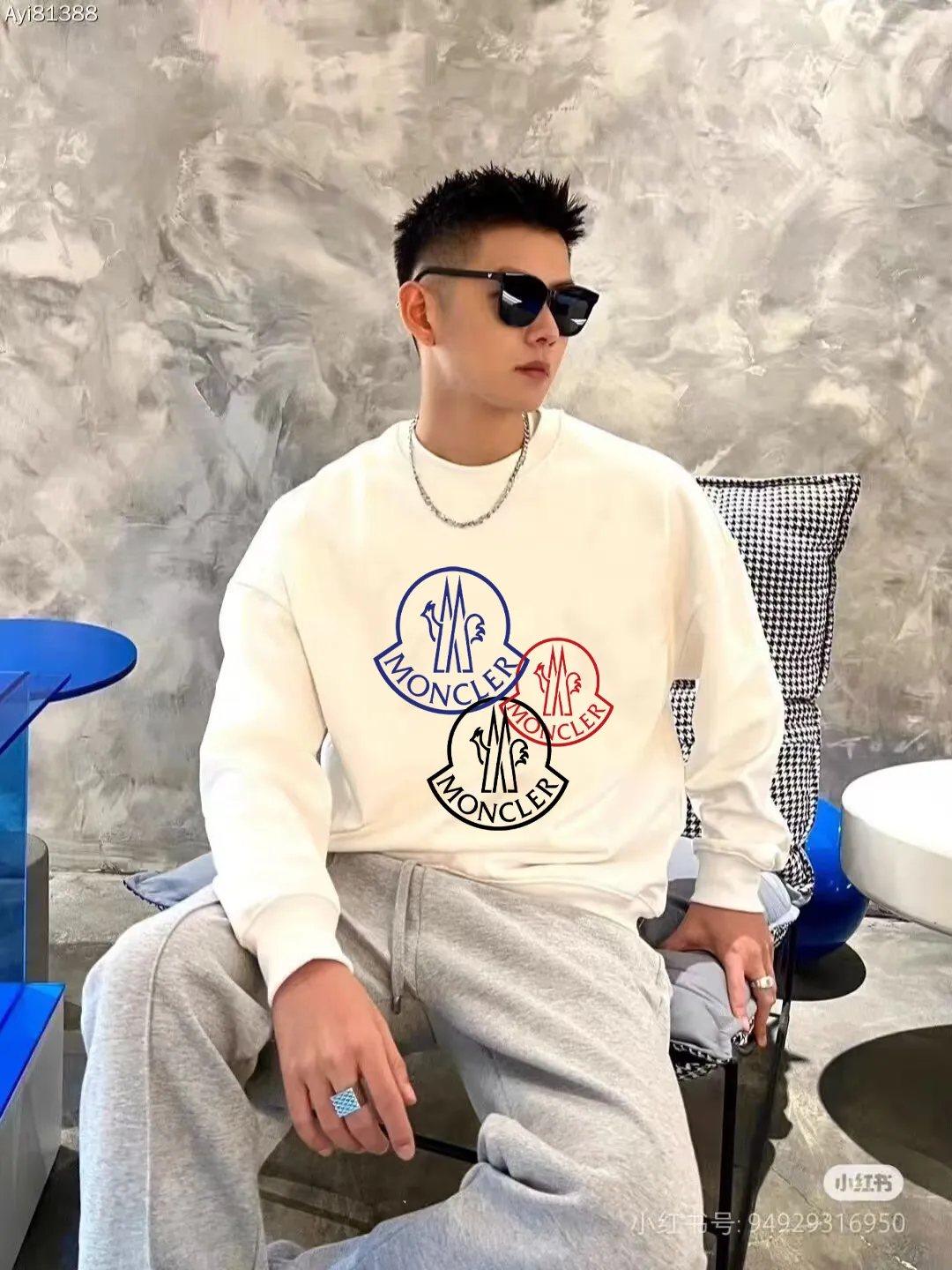 P190 🔥[Moncler] 2025 autumn and winter new round neck sweatshirt High-end pure cotton double-ply 400g heavy terry fabric Color: Black White Size: S M L XL 2XL
