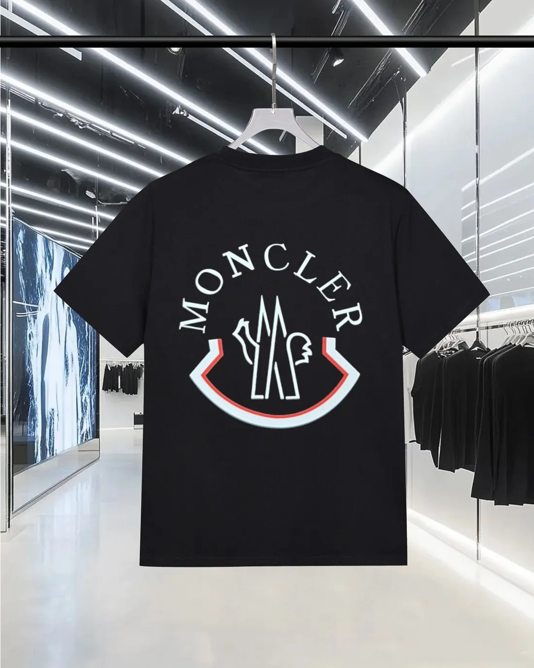 P150 MONCLER/Muzzled 300g pure cotton round neck short-sleeved T-shirt Brand classic Three-dimensional offset letter LOGO embossing process 2025ss official synchronization High version High quality Fashion personality Versatile trend Pure original quality Original fabric Hang tag Collar label Washed wheat Complete three standards Color: Black. White. Size: S M L XL XXL