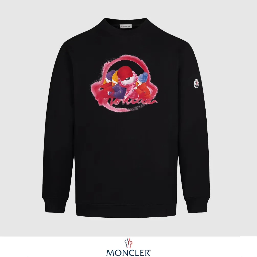 P240 Recommend the most popular Moncler masked 380g printed terry crew neck sweatshirt. Breathable pure cotton fabric. The texture is very soft and comfortable. No shrinkage, no deformation, no pilling). Original customized accessories. Collar label. Wash mark. Hang tag. Packaging (perfect details). Color: White. Black. Size: XS S M L.