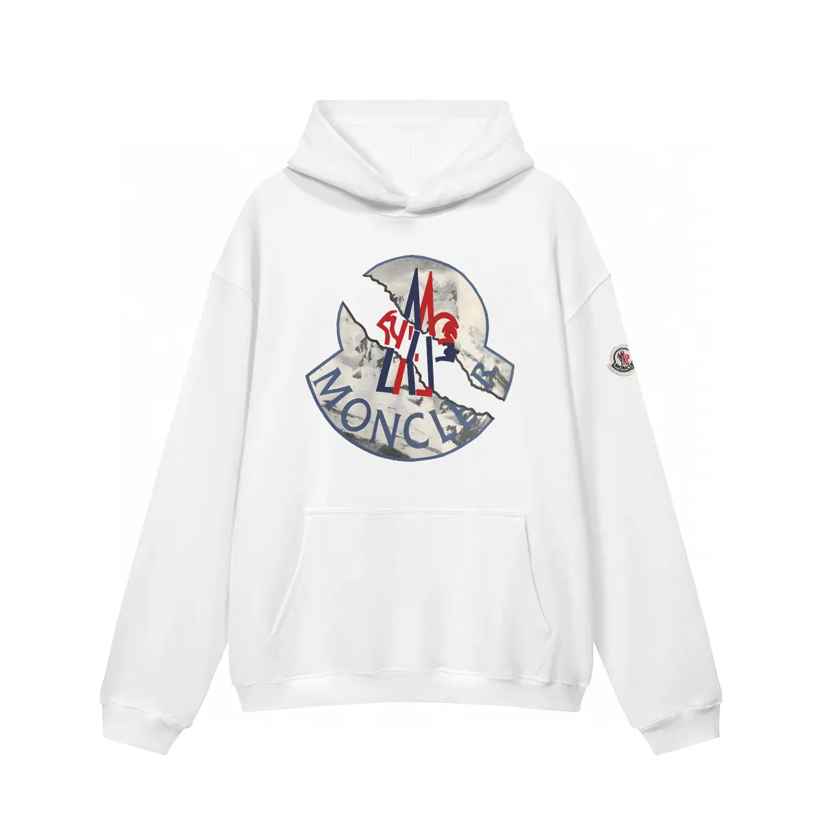 P270 Recommended model that won’t be taken off the shelves, Moncler Mouth Mouth 480g velvet printed hooded sweatshirt, Australian velvet fabric is soft and comfortable, does not shrink, does not deform, does not pill) Original customized accessories Collar label Wash mark Hang tag Packaging (perfect details) Color White Black Size XS-L - Copy