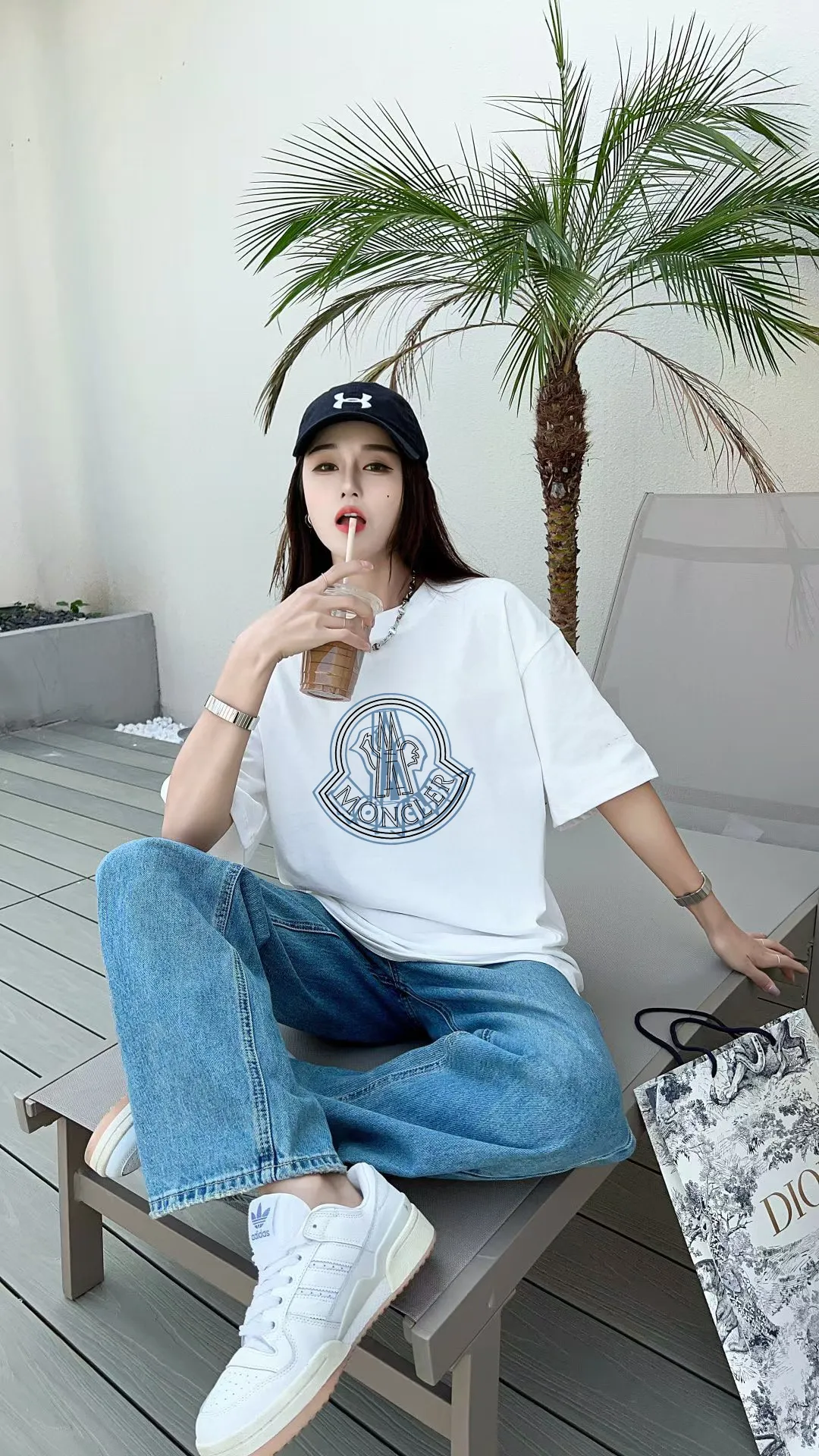 P140 [MONCLER] 2025FW short-sleeved T-shirt, LOGO printing, high-end 26s double yarn 300g fabric, heavy fabric, custom stretcher rib, same vat and dye, three standard complete, same style for men and women, color: black, white, size: S M L XL 2XL