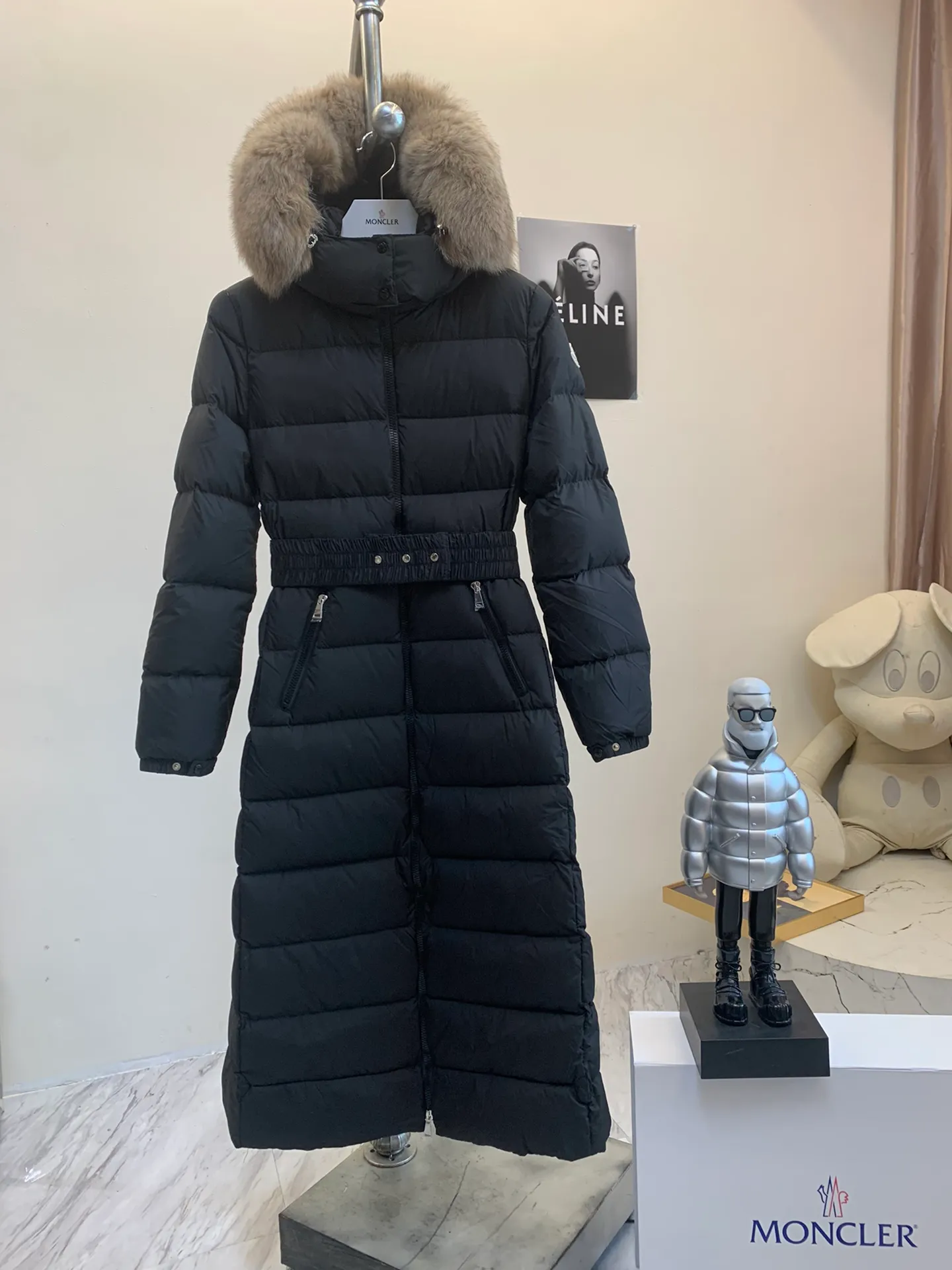 P1140 🆕❤️2️⃣0️⃣2️⃣4️⃣🆕Moncler new matte extra long fur tie hood down jacket fudson walking warm quilt Color: Black Size: 00.0.1.2