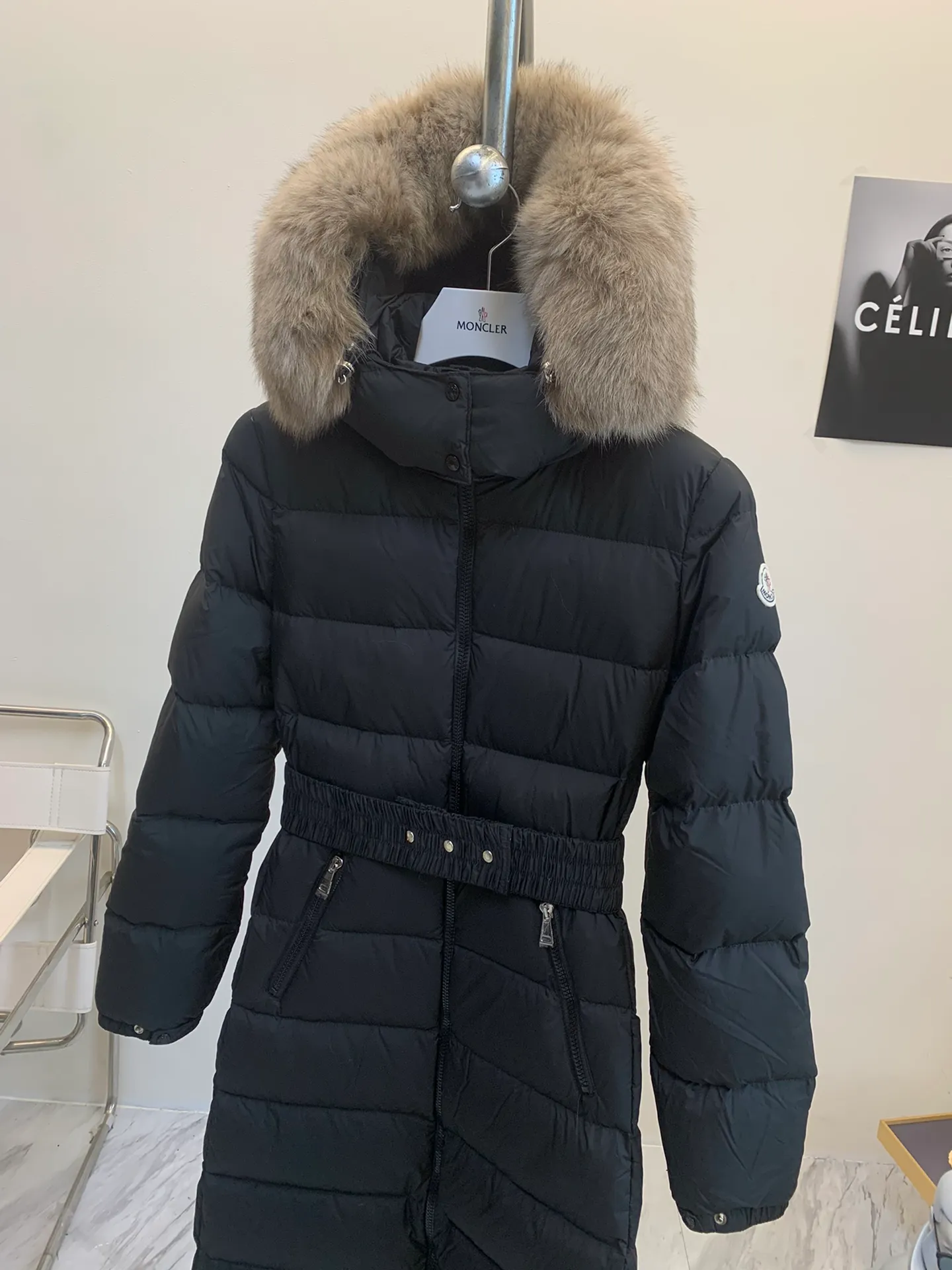 P1140 🆕❤️2️⃣0️⃣2️⃣4️⃣🆕Moncler new matte extra long fur tie hood down jacket fudson walking warm quilt Color: Black Size: 00.0.1.2