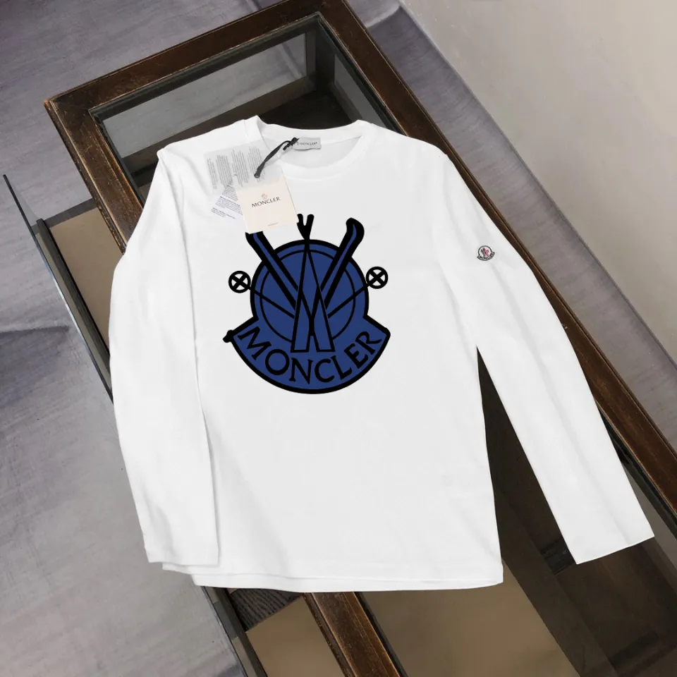 P180, a non-off-the-shelf model, you can trust it. Moncler printed long-sleeved T-shirt, 240g breathable cotton fabric, very soft and comfortable texture, does not shrink, does not deform, does not ball), can be worn alone as a base layer. Original customized accessories, collar label, care mark, hangtag, packaging (perfect details) Color: White Black Size: XS S M L