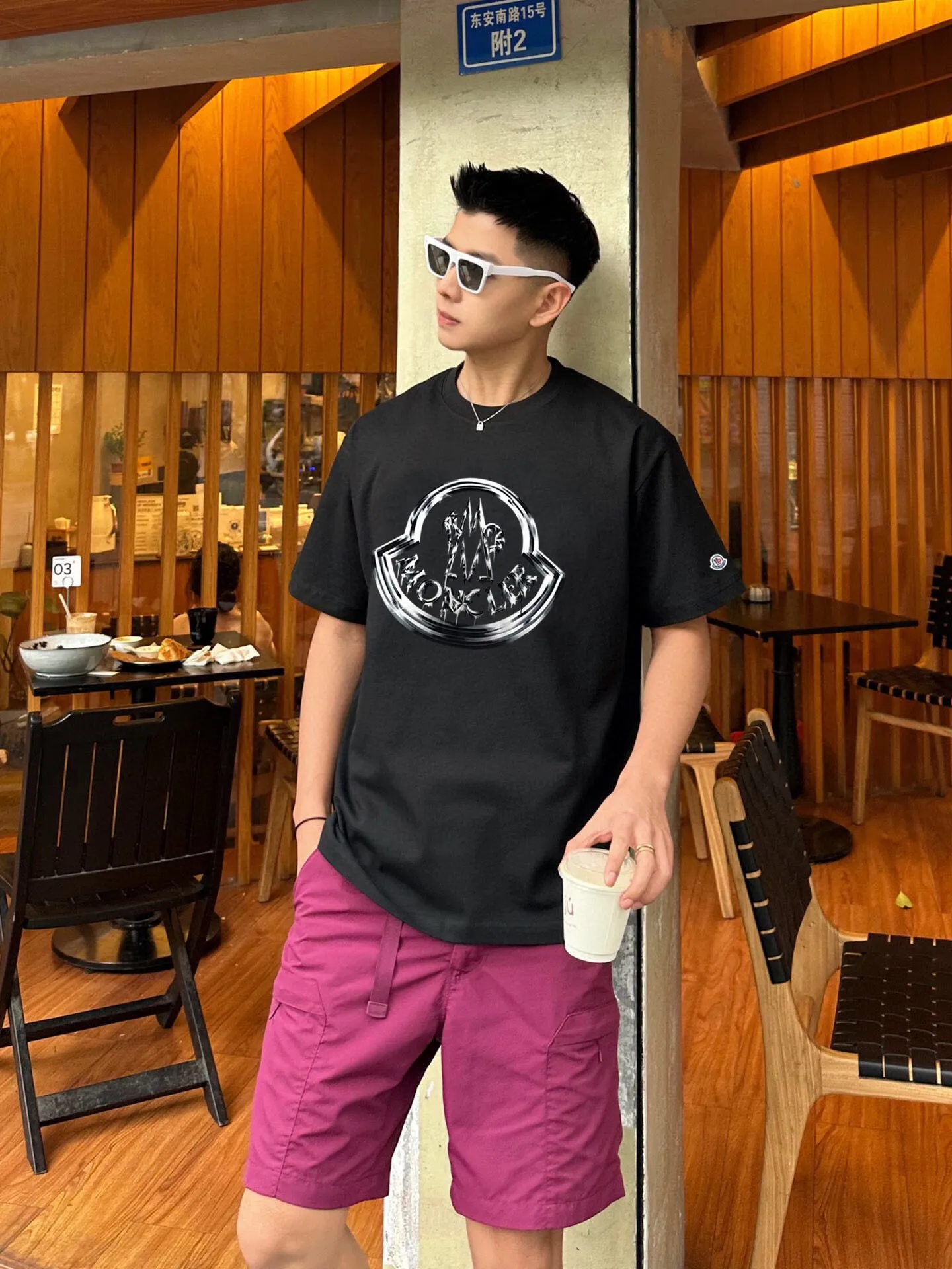 P160 MONCLER official short-sleeved T-shirt 2024 spring and summer new heavy industry printing original imported customized 260g double yarn pure cotton high-density threaded same vat dyed fabric loose version super versatile very suitable for both men and women must-have color: black white code number: S M L XL