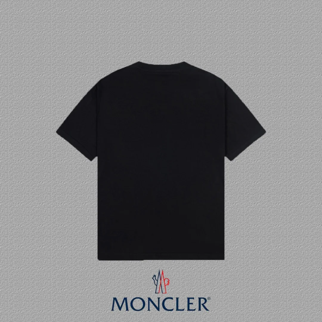 P150 🔥[MONCLER] 2024FW short-sleeved T-shirt Embroidery technology High-end 32s double yarn 260g fabric Heavy fabric Customized stretch ribs in the same vat and dyed Complete three standards Same style for men and women Color: Black White Size: S M L XL XXL