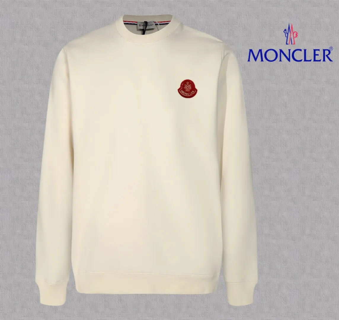 P210 High-version sweatshirt) [Long-term stock] 〖𝐌𝐎𝐍𝐂𝐋𝐄𝐑~Mask〗 Made of 440g heavy-weight fabric. It is different from the market currency. It can be matched with any variety and is properly handsome. 😎The whole dress is made of double waistcoats. The double waistcoats make the whole dress more three-dimensional. Not ordinary factories can do such fine work. 2025 Spring runway version of the T stage, on sale at the counter, round neck terry sweatshirt, high-end double-strand pure cotton, custom-made stretch ribs, dyed in the same vat, complete with three standards, matched with exquisite embroidered LOGO on the chest, simple and advanced, same style for men and women. Color: black, apricot, white, size: S M L XL 2XL