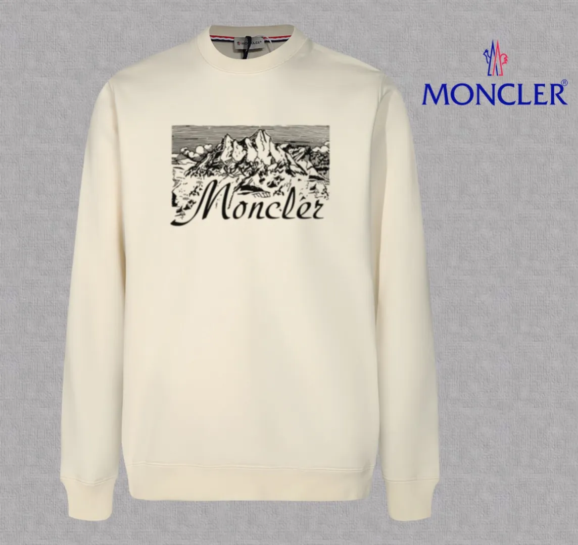 P210 High-version sweatshirt) [Long-term stock] 〖𝐌𝐎𝐍𝐂𝐋𝐄𝐑~Mask〗 Made of 440g heavy-weight fabric. It is different from the market currency. It can be matched with any variety and is properly handsome. 😎The whole dress is made of double waistcoats. The double waistcoats make the whole dress more three-dimensional. Not ordinary factories can do such fine work. 2025 Spring catwalk version of the T stage, on sale at the counter, exquisitely printed round neck terry sweatshirt, high-end double-ply cotton, custom-made stretch ribs, dyed in the same vat, complete with three standards, matched with digital printing patterns and very breathable, same style for men and women, color: black, white, apricot, size: S M L XL 2XL