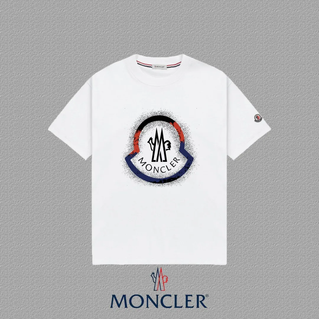 P140 [MONCLER] 2025FW short-sleeved T-shirt with badge + LOGO, high-end 26s double yarn 300g fabric, heavy fabric, custom stretcher rib, same cylinder and dye, complete three standards, same style for men and women, color: black, white, size: S M L XL 2XL