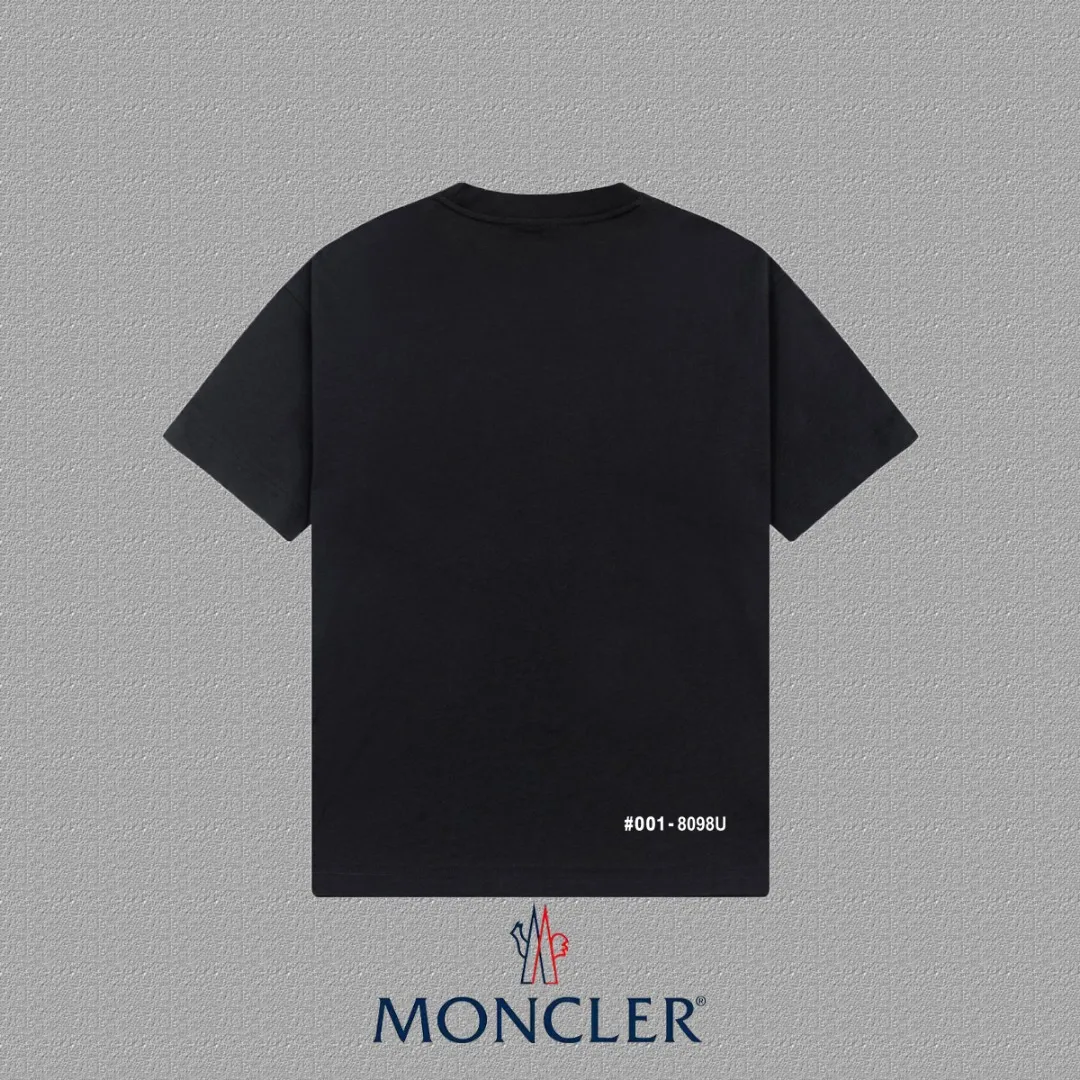 P140 🔥[Moncler] 2025FW short-sleeved T-shirt LOGO printing, high-end 26s double yarn 300g fabric, heavy fabric, custom stretcher rib, same vat and dye, complete three standards, same style for men and women, color: black, white, size: S M L XL 2XL