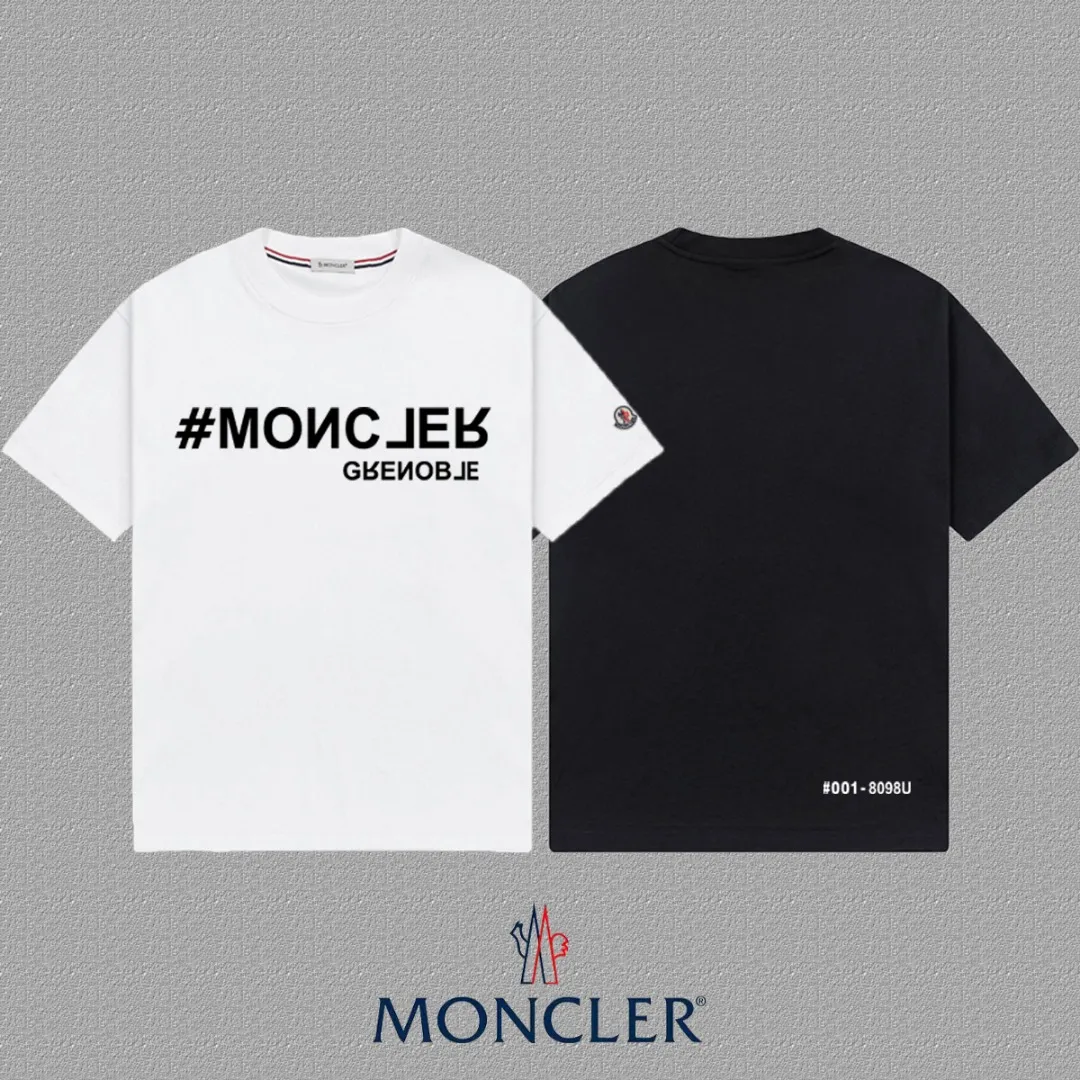 P140 🔥[Moncler] 2025FW short-sleeved T-shirt LOGO printing, high-end 26s double yarn 300g fabric, heavy fabric, custom stretcher rib, same vat and dye, complete three standards, same style for men and women, color: black, white, size: S M L XL 2XL