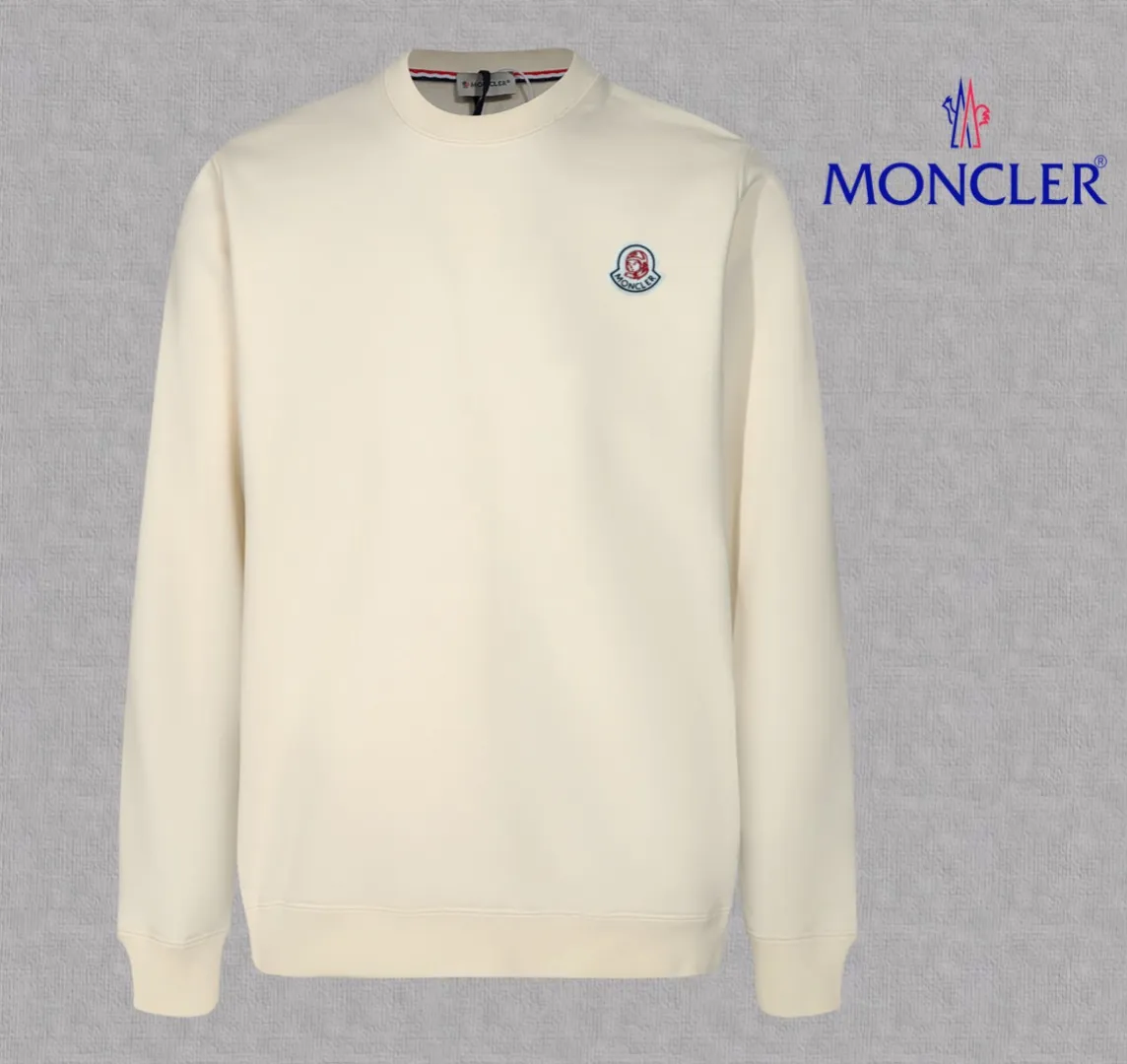 P210 High-version sweatshirt) [Long-term stock] 〖𝐌𝐎𝐍𝐂𝐋𝐄𝐑~Mask〗 Made of 440g heavy-weight fabric. It is different from the market currency. It can be matched with any variety and is properly handsome. 😎The whole dress is made of double waistcoats. The double waistcoats make the whole dress more three-dimensional. Not ordinary factories can do such fine work. 2025 Spring runway version of the T stage, on sale at the counter, round neck terry sweatshirt, high-end double-strand pure cotton, custom-made stretch ribs, dyed in the same vat, complete with three standards, matched with exquisite embroidered LOGO on the chest, simple and advanced, same style for men and women. Color: black, apricot, white, size: S M L XL 2XL