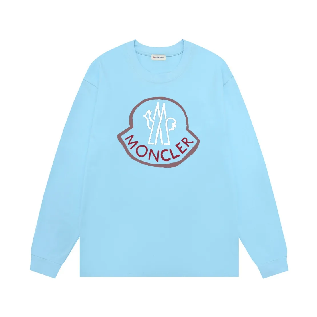 P180 Moncler 2025 new model, light luxury, classic printed letter logo, same style for men and women, long-sleeved T-shirt ·Customized 300g 100% double yarn pure cotton fabric ·Dyeing 32 counts double-strand thread ·Collar label, hangtag, main mark and three labels complete Color: blue Size: XS S M L