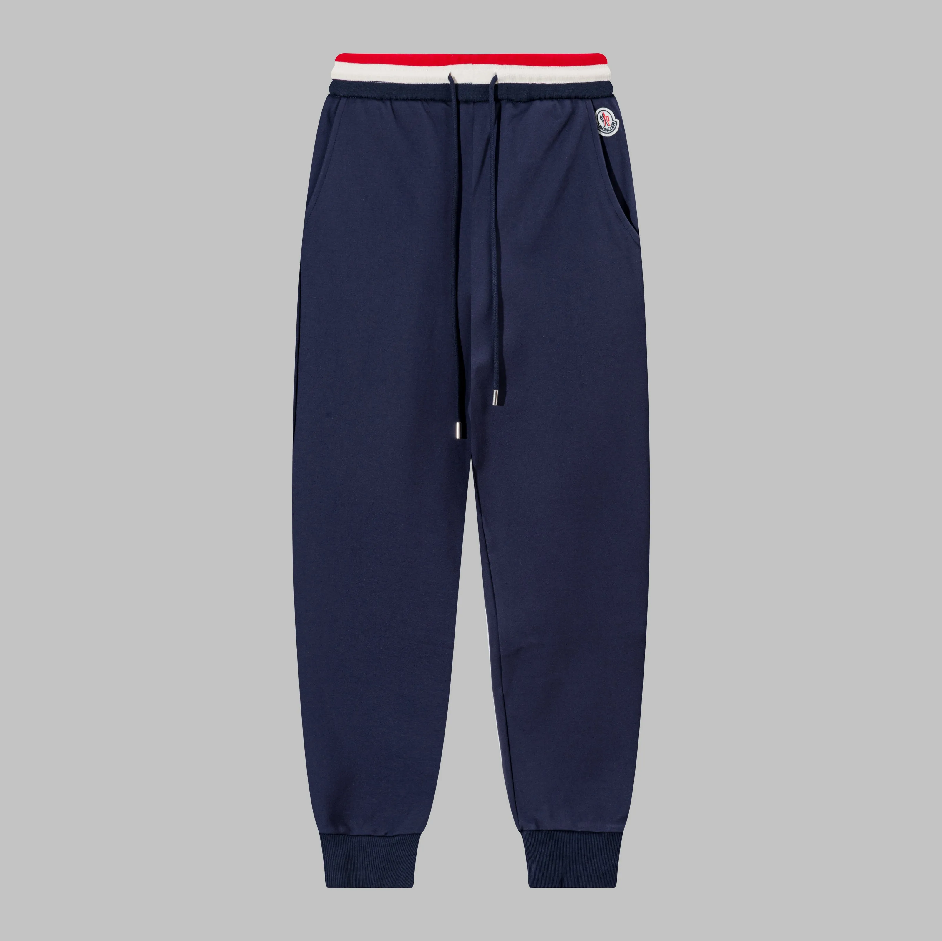 P230 MONCLER/muzzle Custom fabric suit casual sweatpants Simple arm brand LOGO small badge threaded trousers technology Official synchronization High version High quality Fashion personality Versatile trend Pure original quality Original fabric Hang tag Collar label Washed wheat Complete three standards Color: blue. Gray. Size: S-2XL