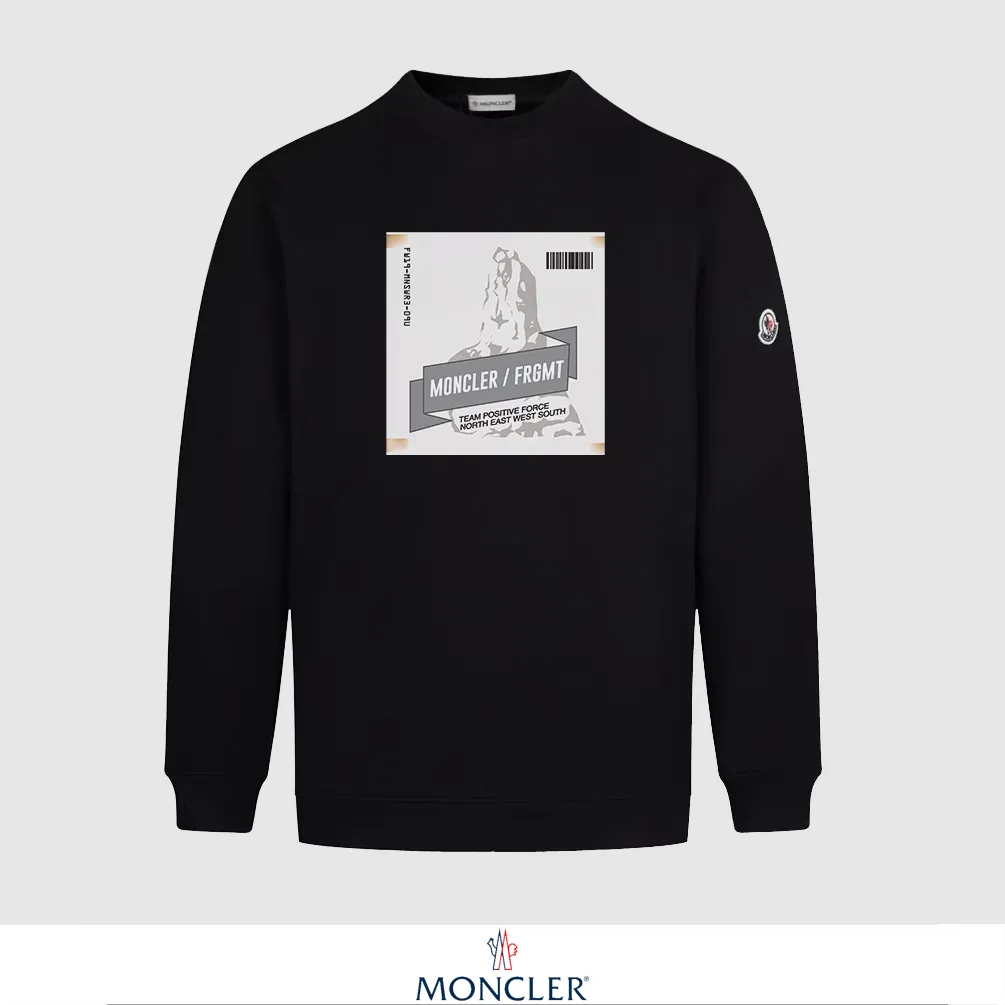 P240 Recommend the most popular Moncler masked 380g printed terry crew neck sweatshirt. Breathable pure cotton fabric. The texture is very soft and comfortable. No shrinkage, no deformation, no pilling). Original customized accessories. Collar label. Wash mark. Hang tag. Packaging (perfect details). Color: White. Black. Size: XS S M L.