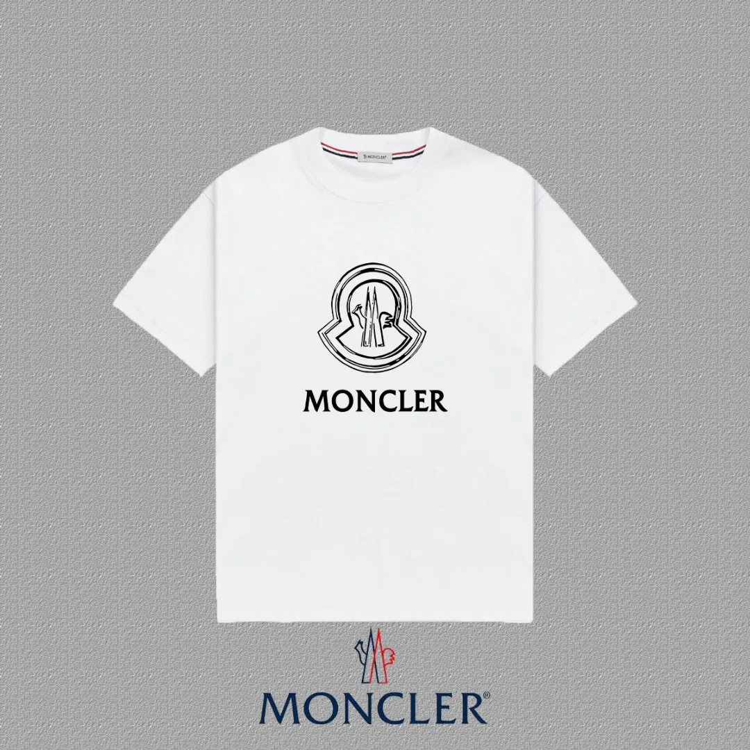 P140 🔥 [MONCLER] 2025FW short-sleeved T-shirt LOGO printing, high-end 26s double yarn 300g fabric, heavy fabric, custom stretcher rib, same vat and dye, complete three standards, same style for men and women, color: black, white, size: S M L XL 2XL
