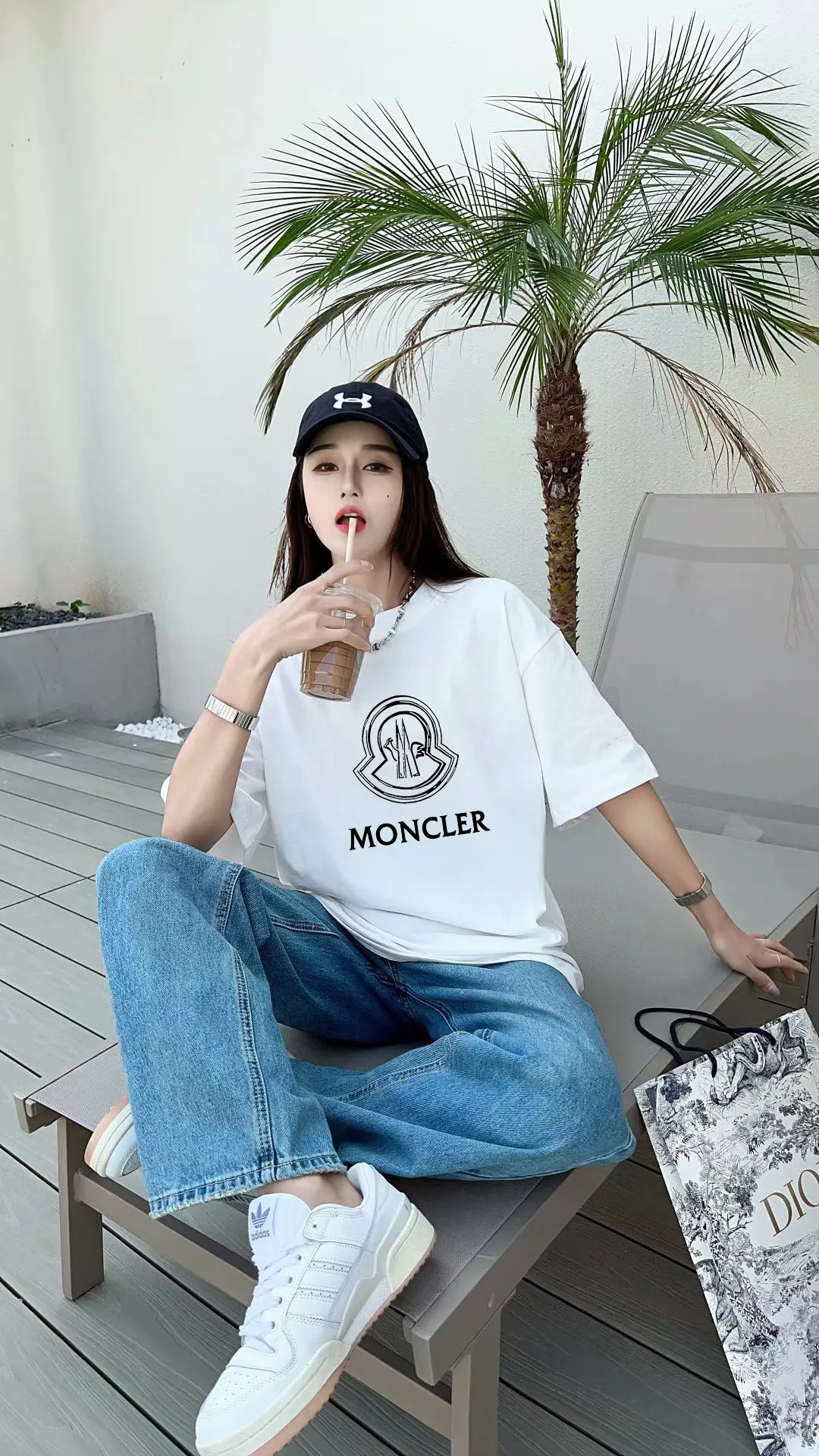 P140 🔥 [MONCLER] 2025FW short-sleeved T-shirt LOGO printing, high-end 26s double yarn 300g fabric, heavy fabric, custom stretcher rib, same vat and dye, complete three standards, same style for men and women, color: black, white, size: S M L XL 2XL