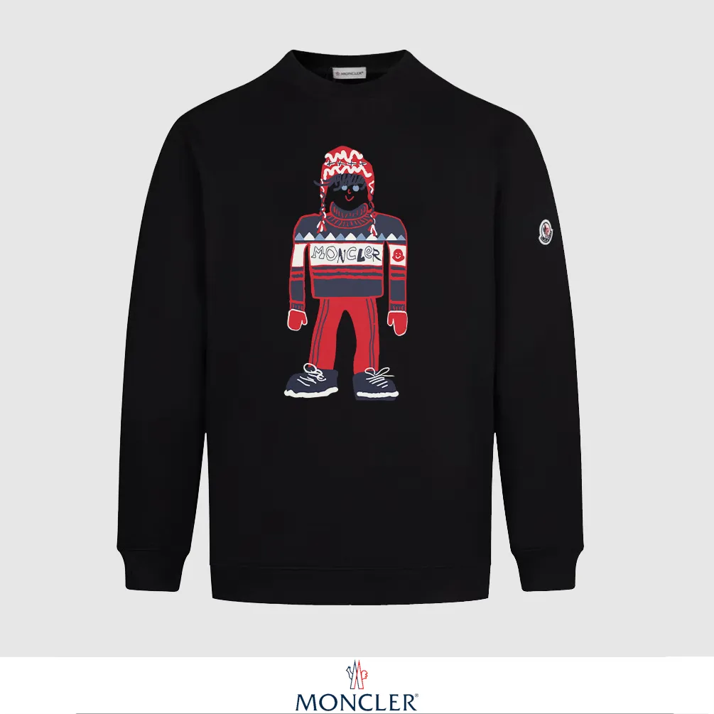 P240 Recommend the most popular Moncler masked 380g printed terry crew neck sweatshirt. Breathable pure cotton fabric. The texture is very soft and comfortable. No shrinkage, no deformation, no pilling). Original customized accessories. Collar label. Wash mark. Hang tag. Packaging (perfect details). Color: White. Black. Size: XS S M L.