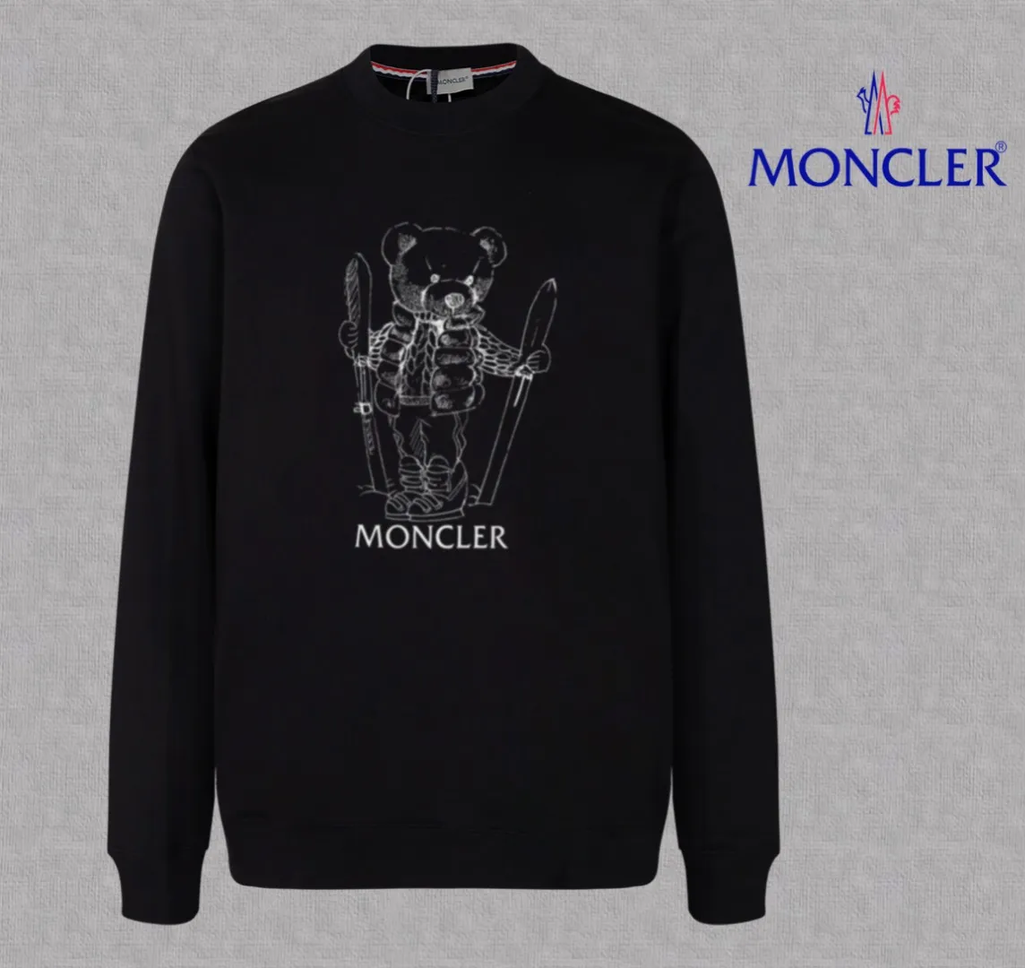 P210 High-version sweatshirt) [Long-term stock] 〖𝐌𝐎𝐍𝐂𝐋𝐄𝐑~Mask〗 Made of 440g heavy-weight fabric. It is different from the market currency. It can be matched with any variety and is properly handsome. 😎The whole dress is made of double waistcoats. The double waistcoats make the whole dress more three-dimensional. Not ordinary factories can do such fine work. 2025 Spring catwalk version of the T stage, on sale at the counter, exquisitely printed round neck terry sweatshirt, high-end double-ply cotton, custom-made stretch ribs, dyed in the same vat, complete with three standards, matched with digital printing patterns and very breathable, same style for men and women, color: black, white, apricot, size: S M L XL 2XL