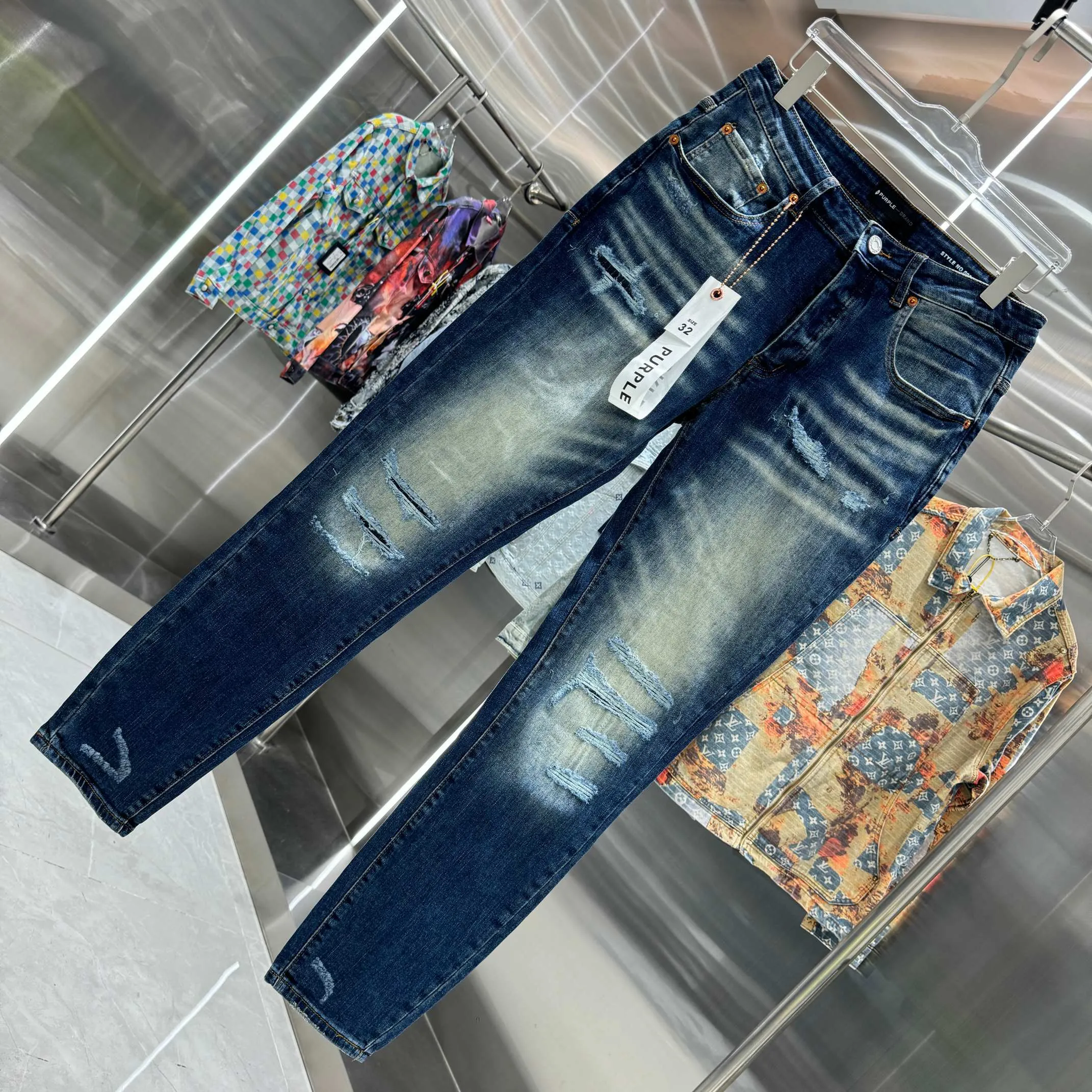 🅿️310 Purple Brand ripped craft street fashion slim fit stretch jeans color dark blue size 30 32 34 36 38