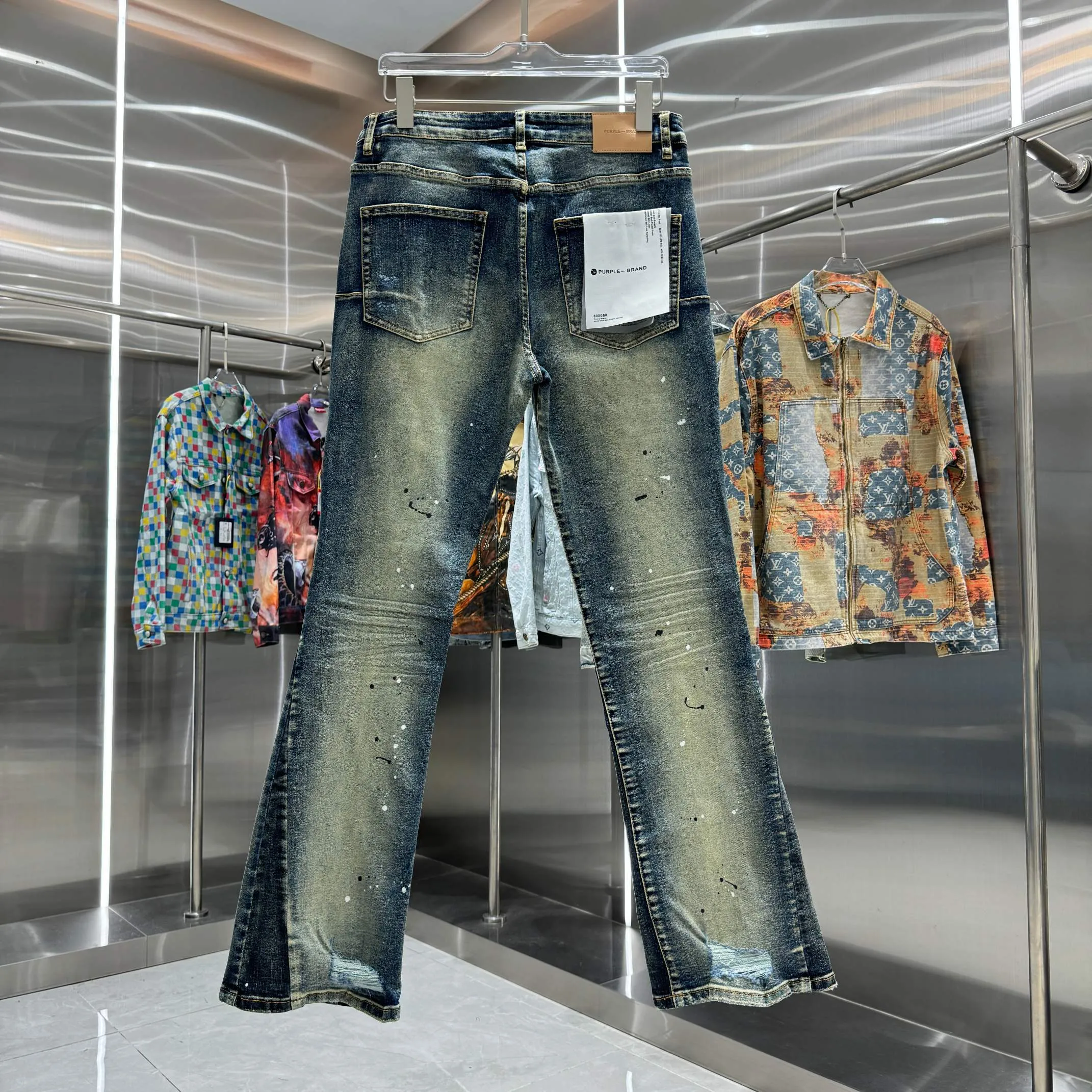 🅿️310 Purple Brand ripped graffiti craft street fashion style micro-flared stretch jeans Color Picture Color Size 30 32 34 36 38