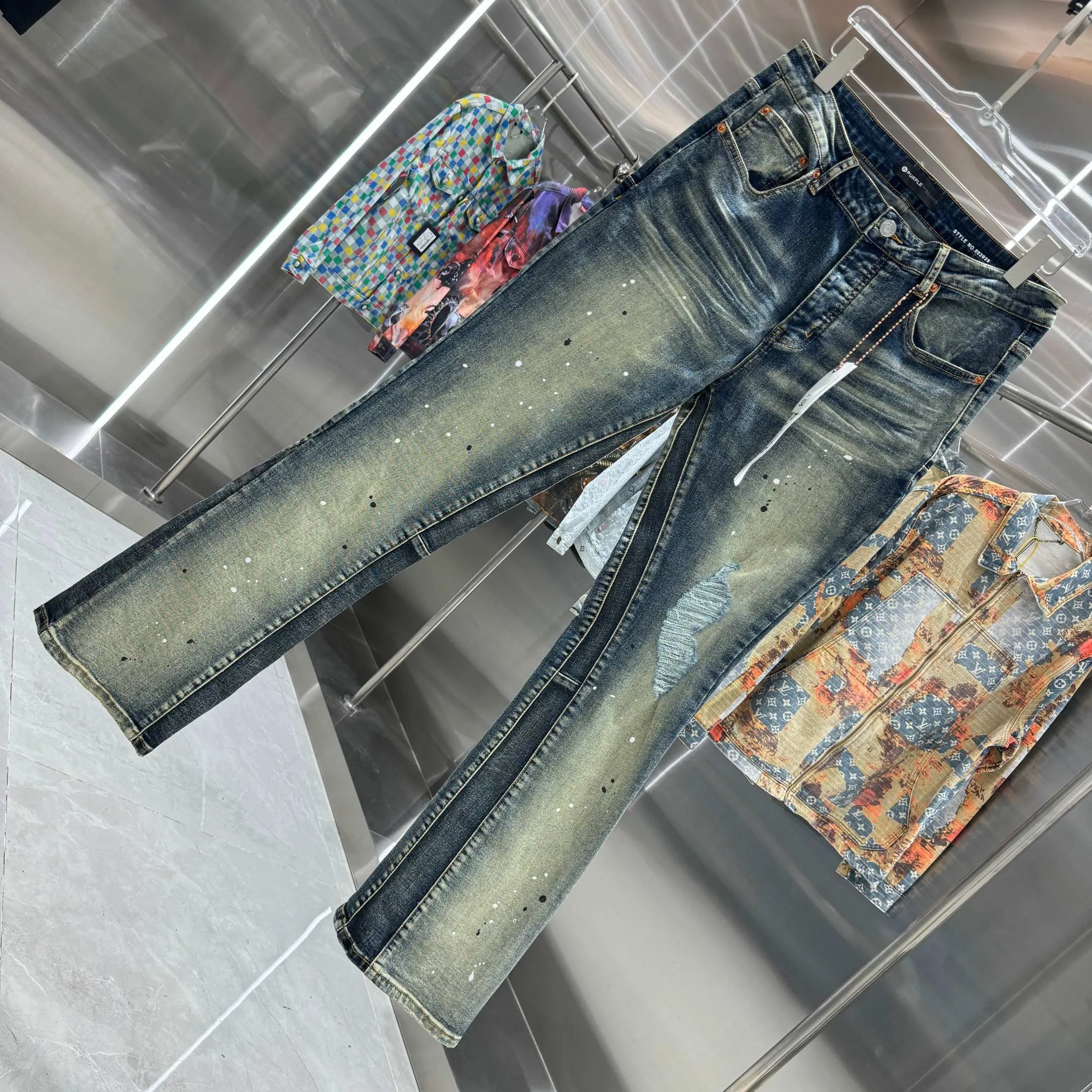 🅿️310 Purple Brand ripped graffiti craft street fashion style micro-flared stretch jeans Color Picture Color Size 30 32 34 36 38