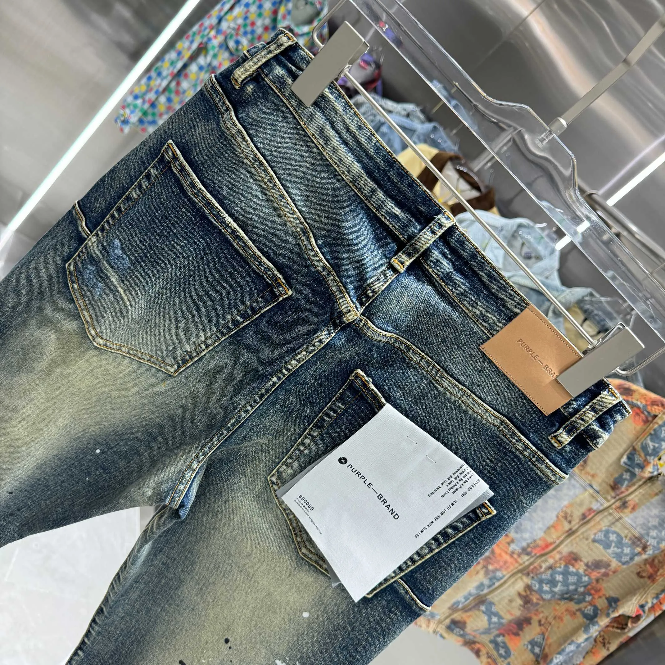 🅿️310 Purple Brand ripped graffiti craft street fashion style micro-flared stretch jeans Color Picture Color Size 30 32 34 36 38