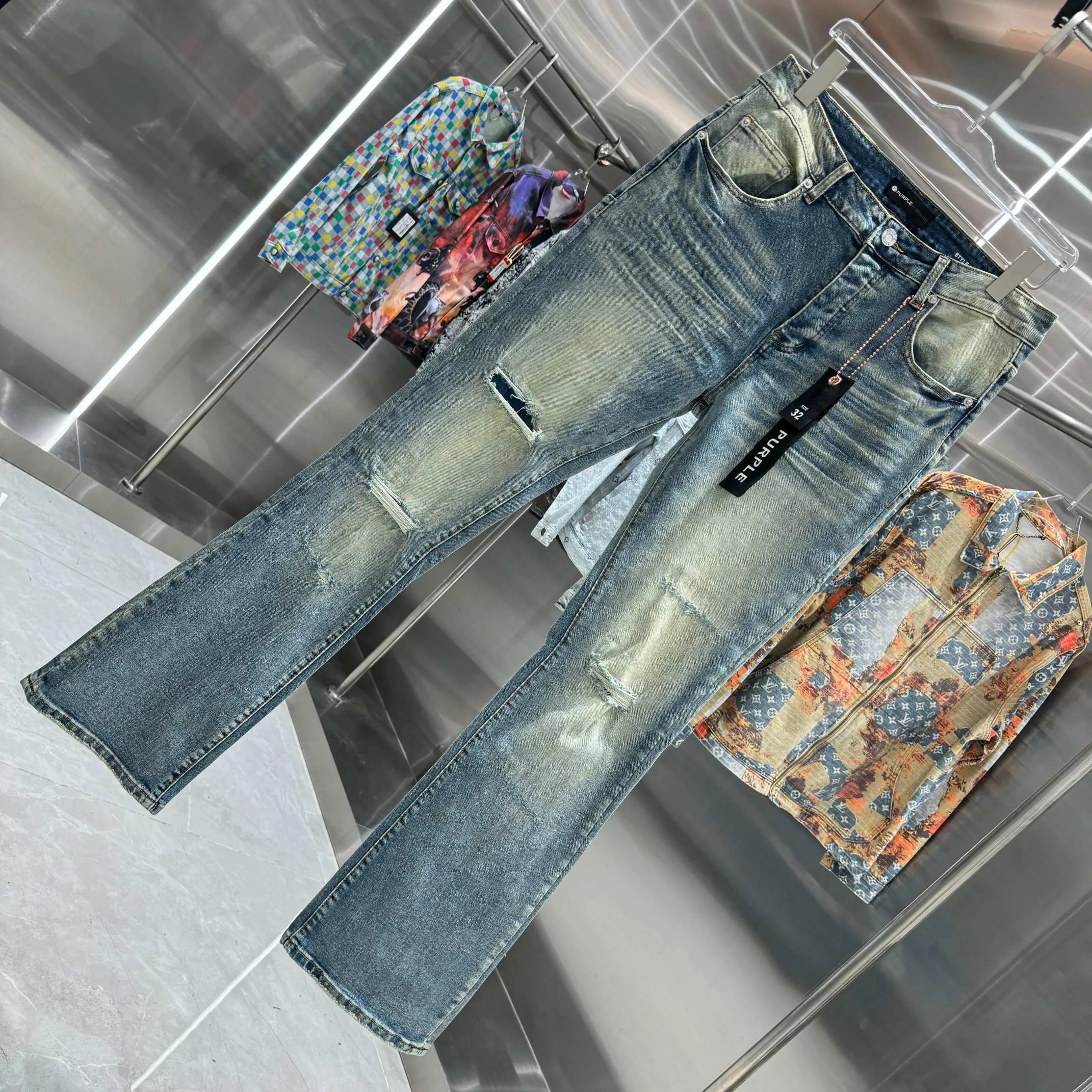 🅿️310 Purple Brand ripped craft street style micro-flared stretch jeans Color Blue Size 30 32 34 36 38